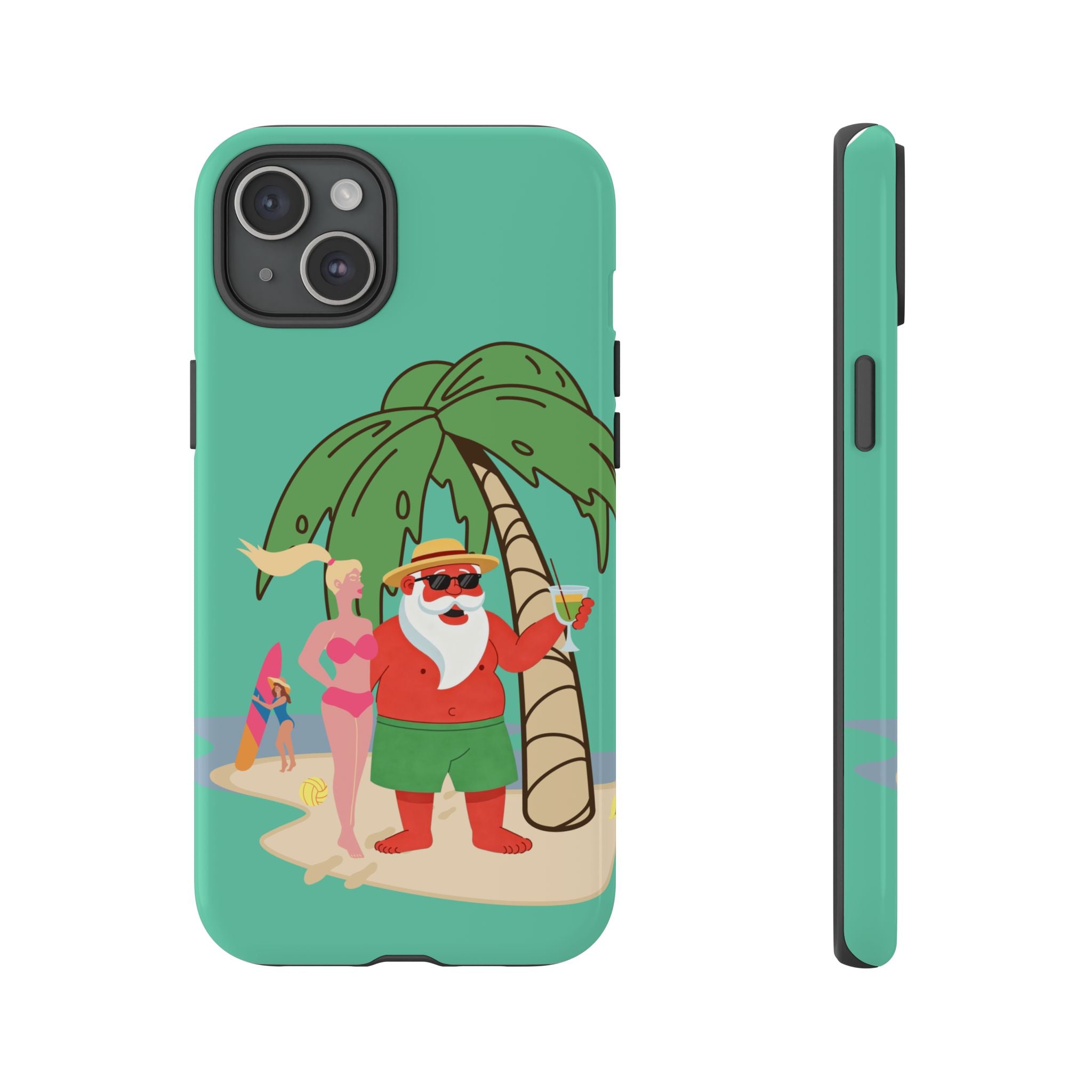 Funny Santa on Vacation iPhone Case | Beach Holiday Christmas Phone Cover