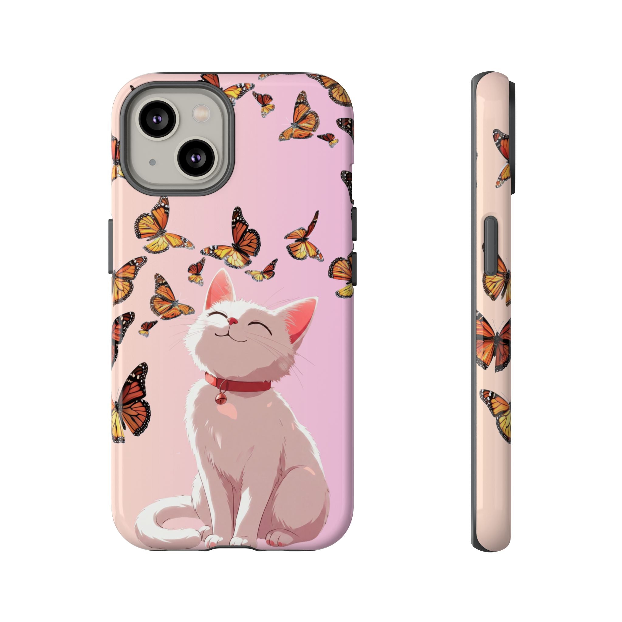 Cute Anime Cat Butterfly iPhone Case | Aesthetic Pink Cover