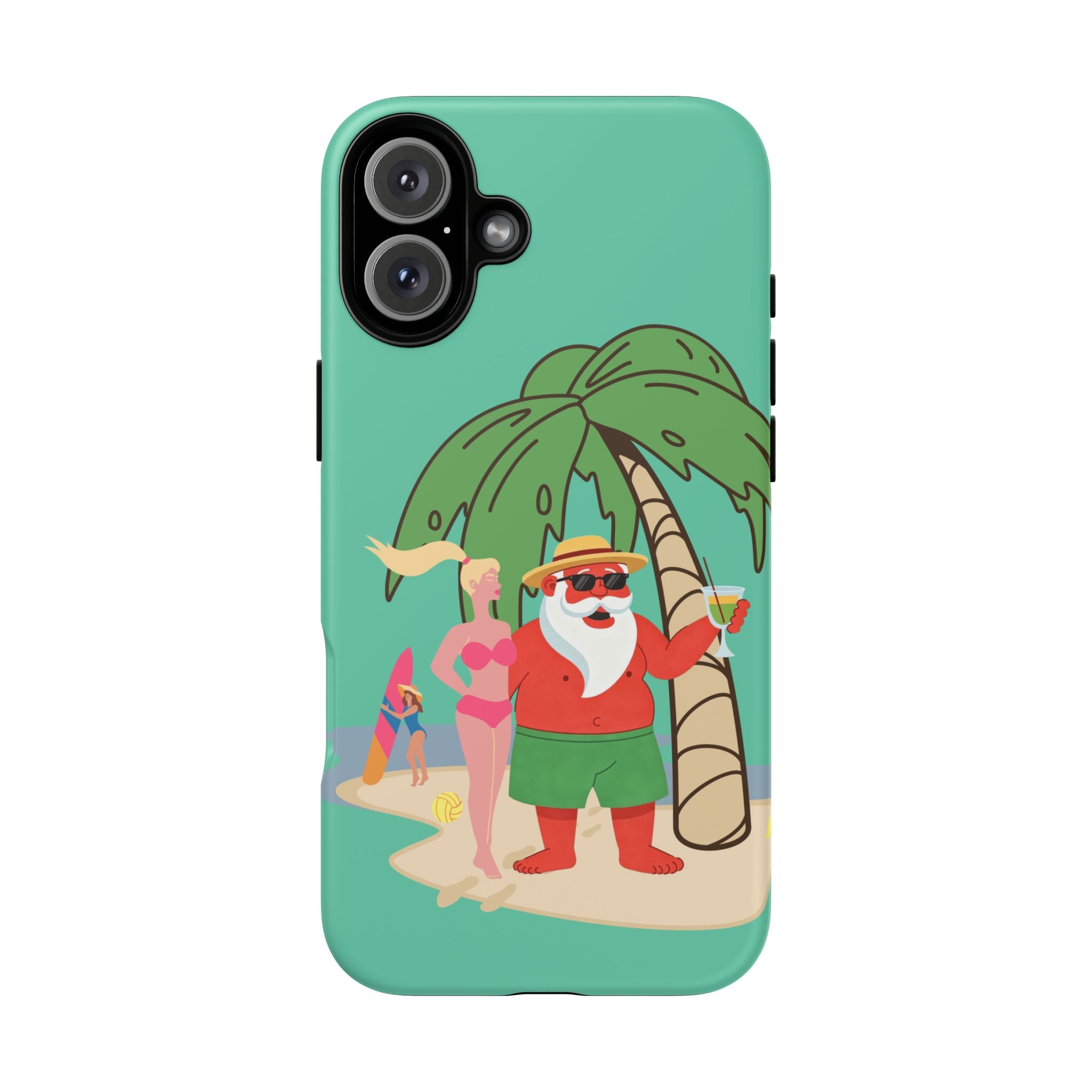 Funny Santa on Vacation iPhone Case | Beach Holiday Christmas Phone Cover