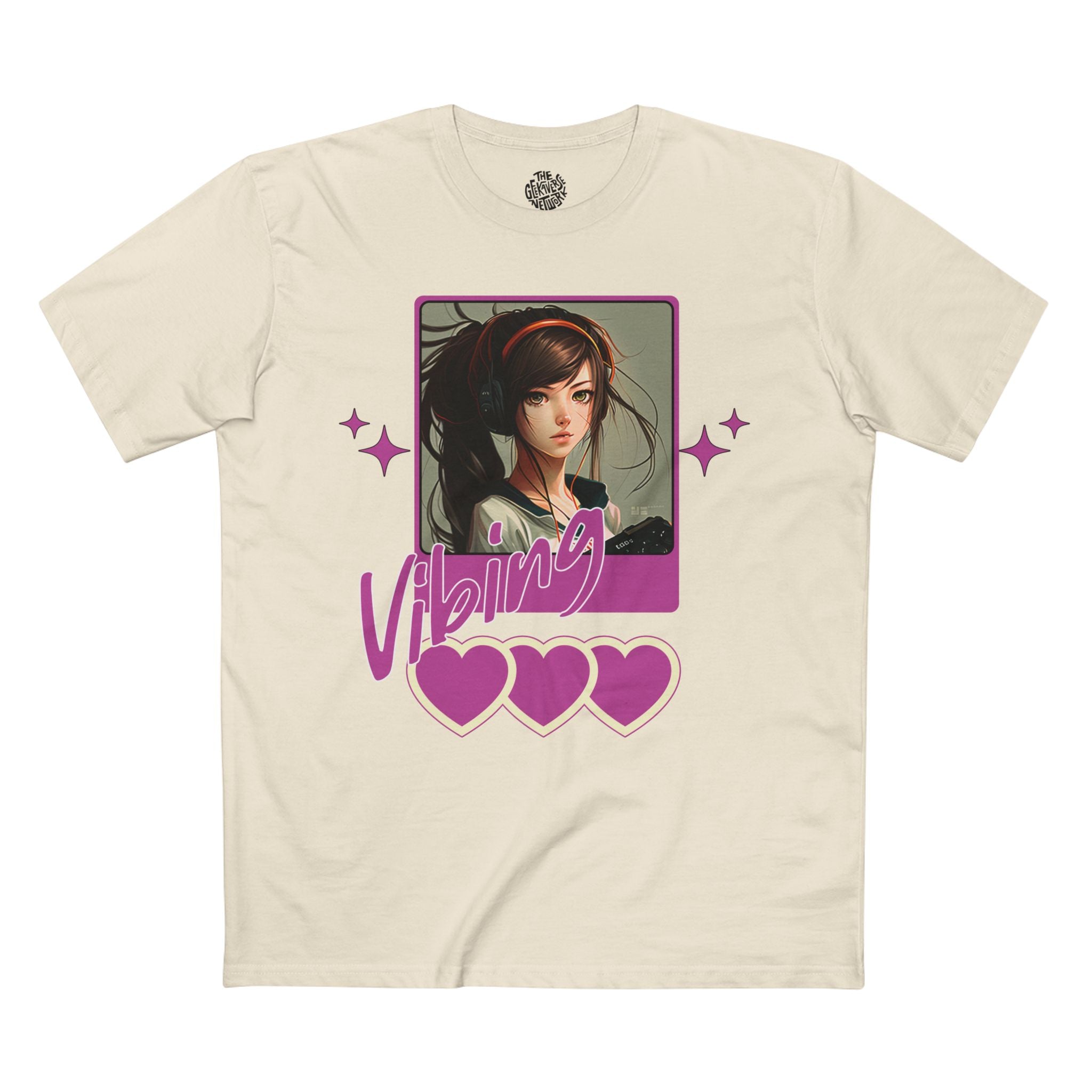"Vibing"  Anime Girl Tee Retro Pink Heart Graphic Shirt