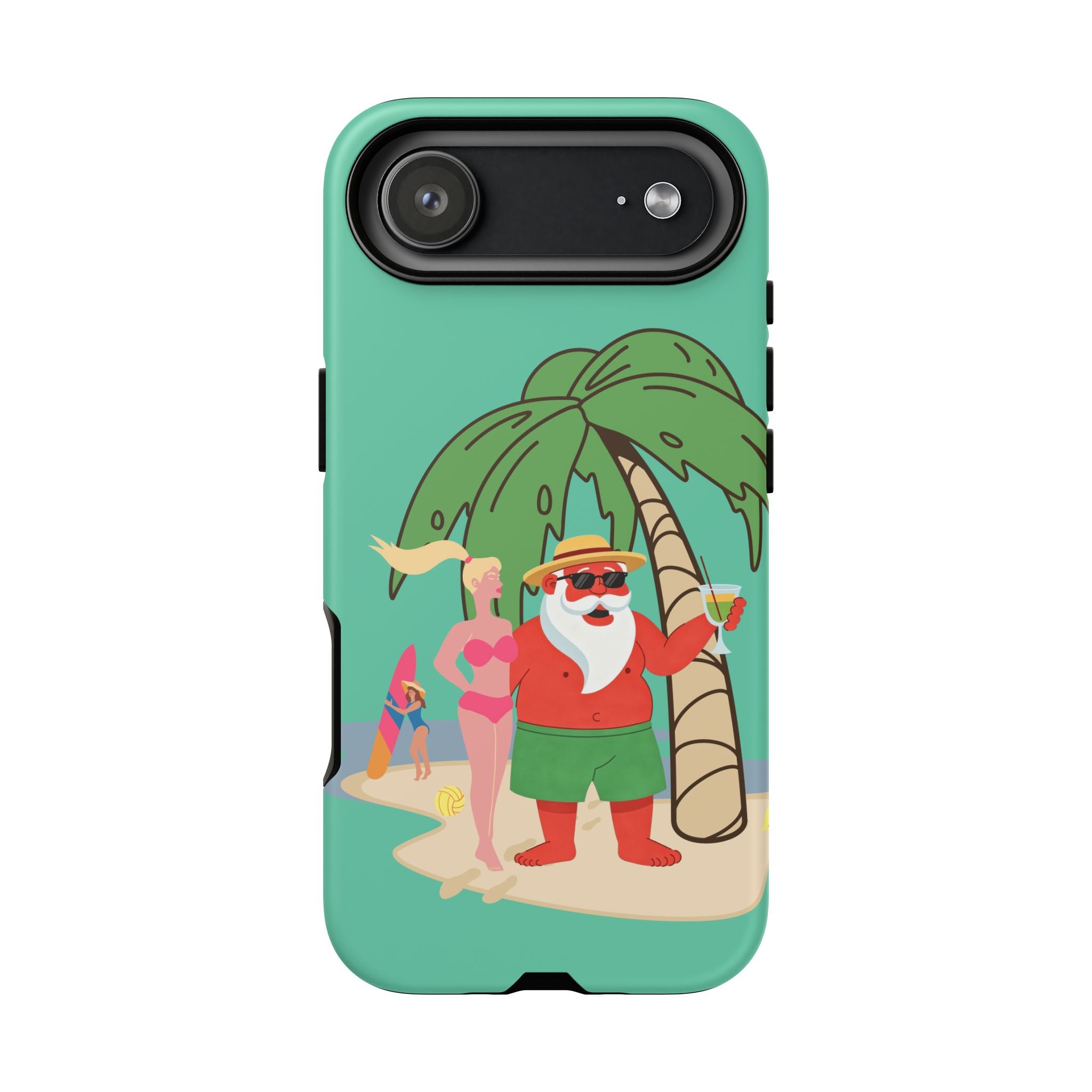 Funny Santa on Vacation iPhone Case | Beach Holiday Christmas Phone Cover