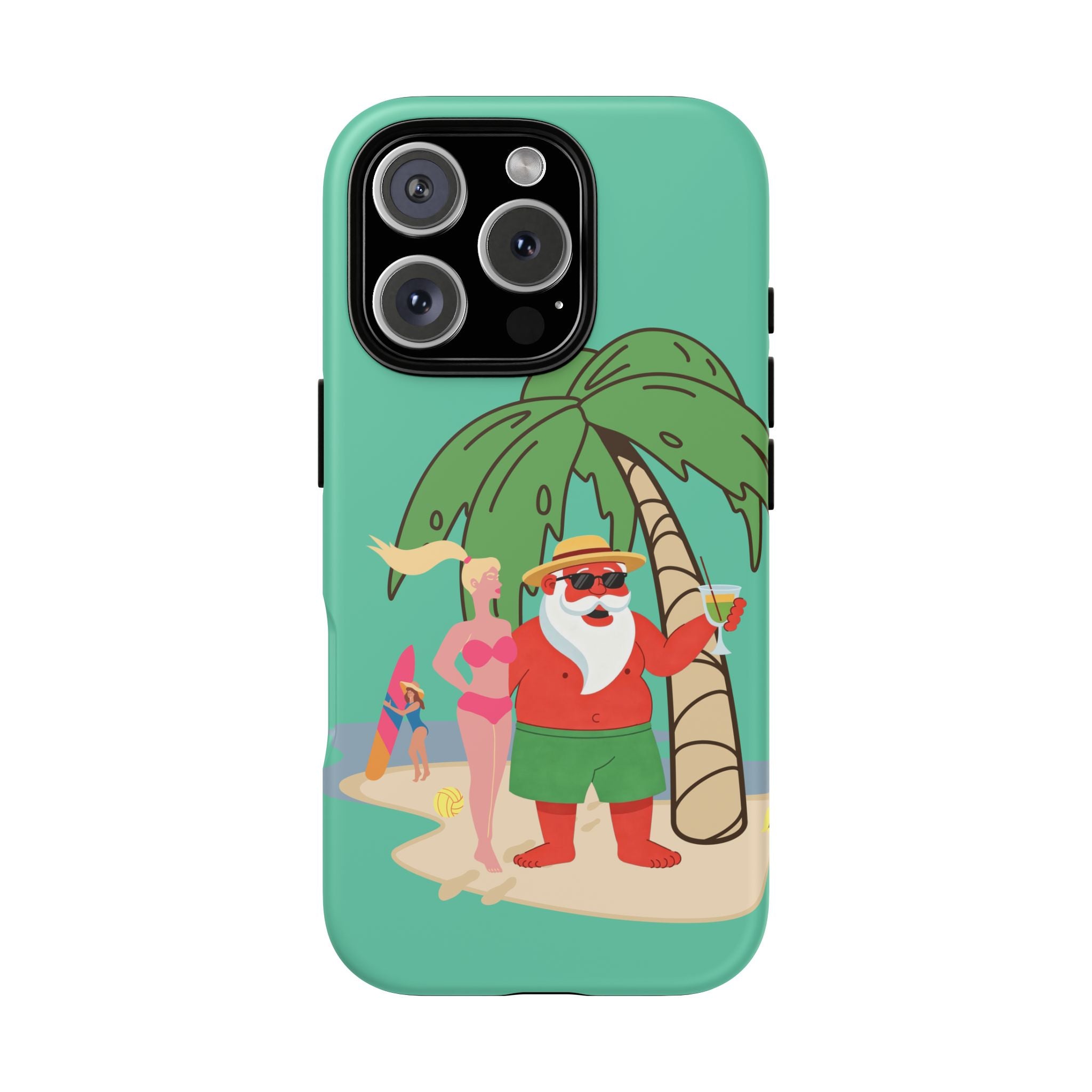 Funny Santa on Vacation iPhone Case | Beach Holiday Christmas Phone Cover