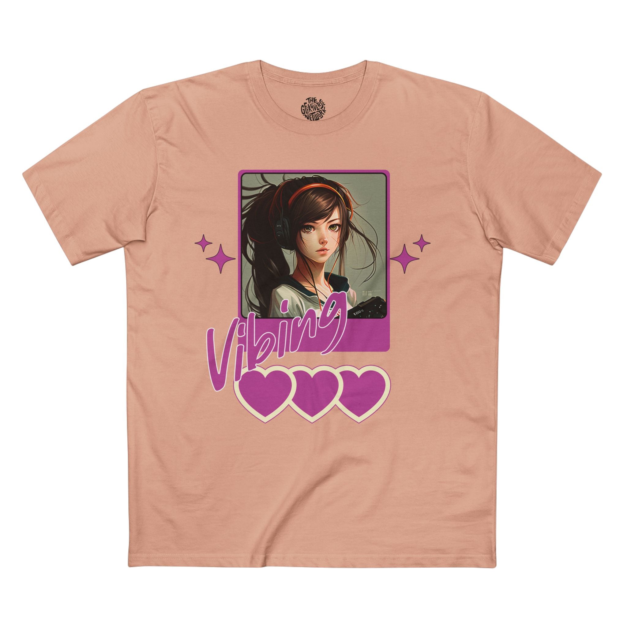 "Vibing"  Anime Girl Tee Retro Pink Heart Graphic Shirt