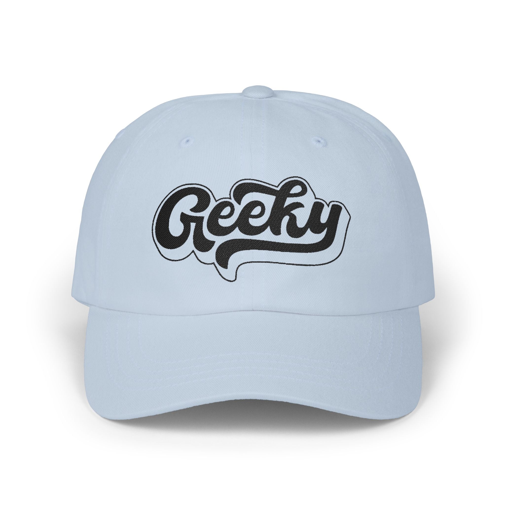 "Geeky" Embroidered Baseball Cap | Black Thread Dad Cap