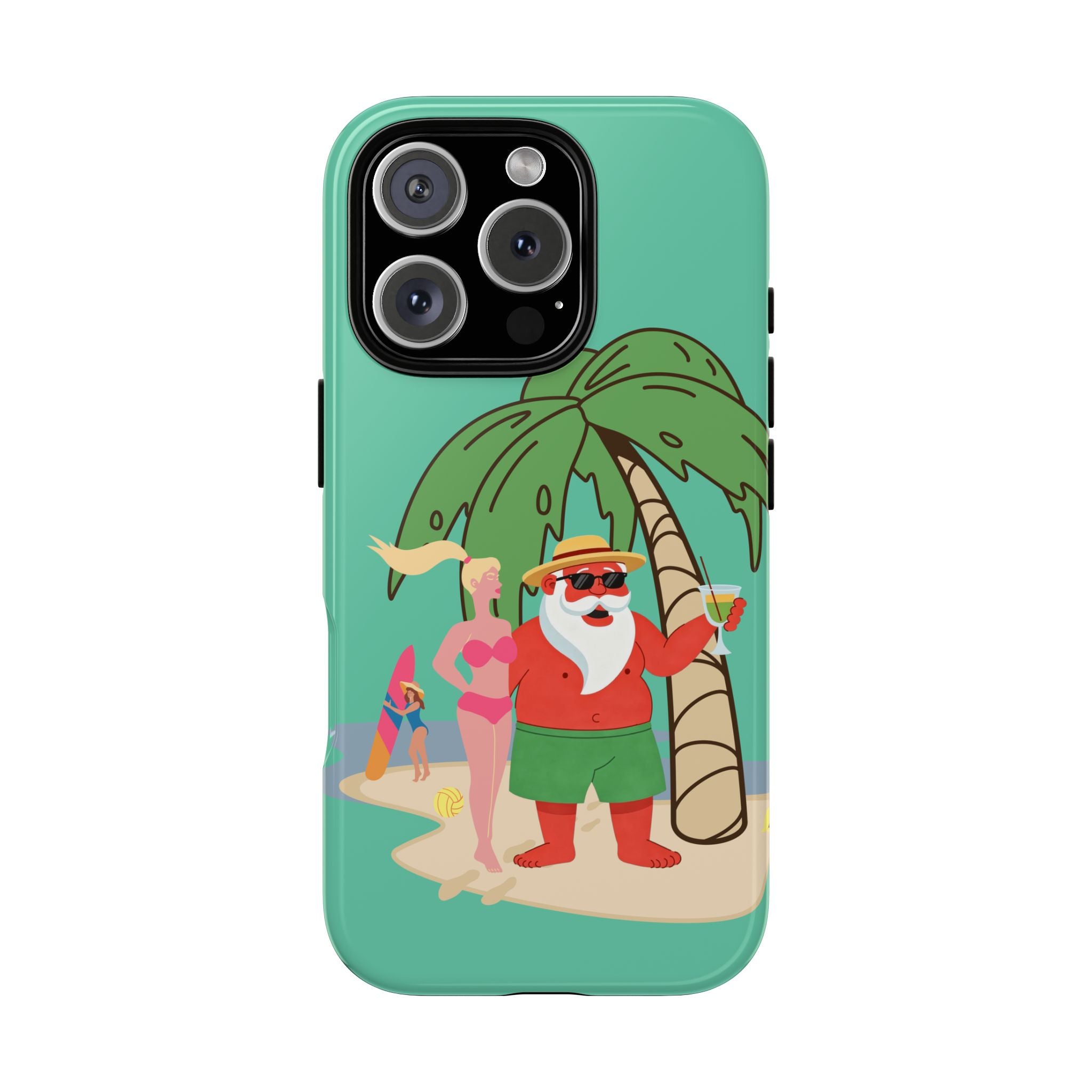 Funny Santa on Vacation iPhone Case | Beach Holiday Christmas Phone Cover