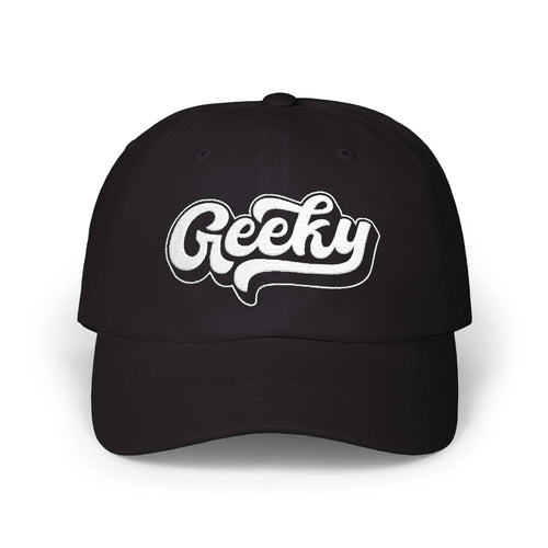 "Geeky" Embroidered Baseball Cap | White Thread Dad Cap