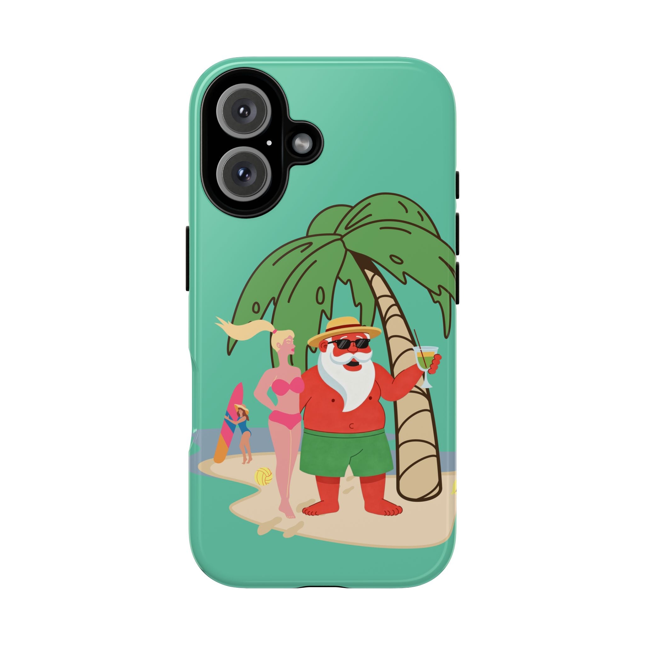 Funny Santa on Vacation iPhone Case | Beach Holiday Christmas Phone Cover