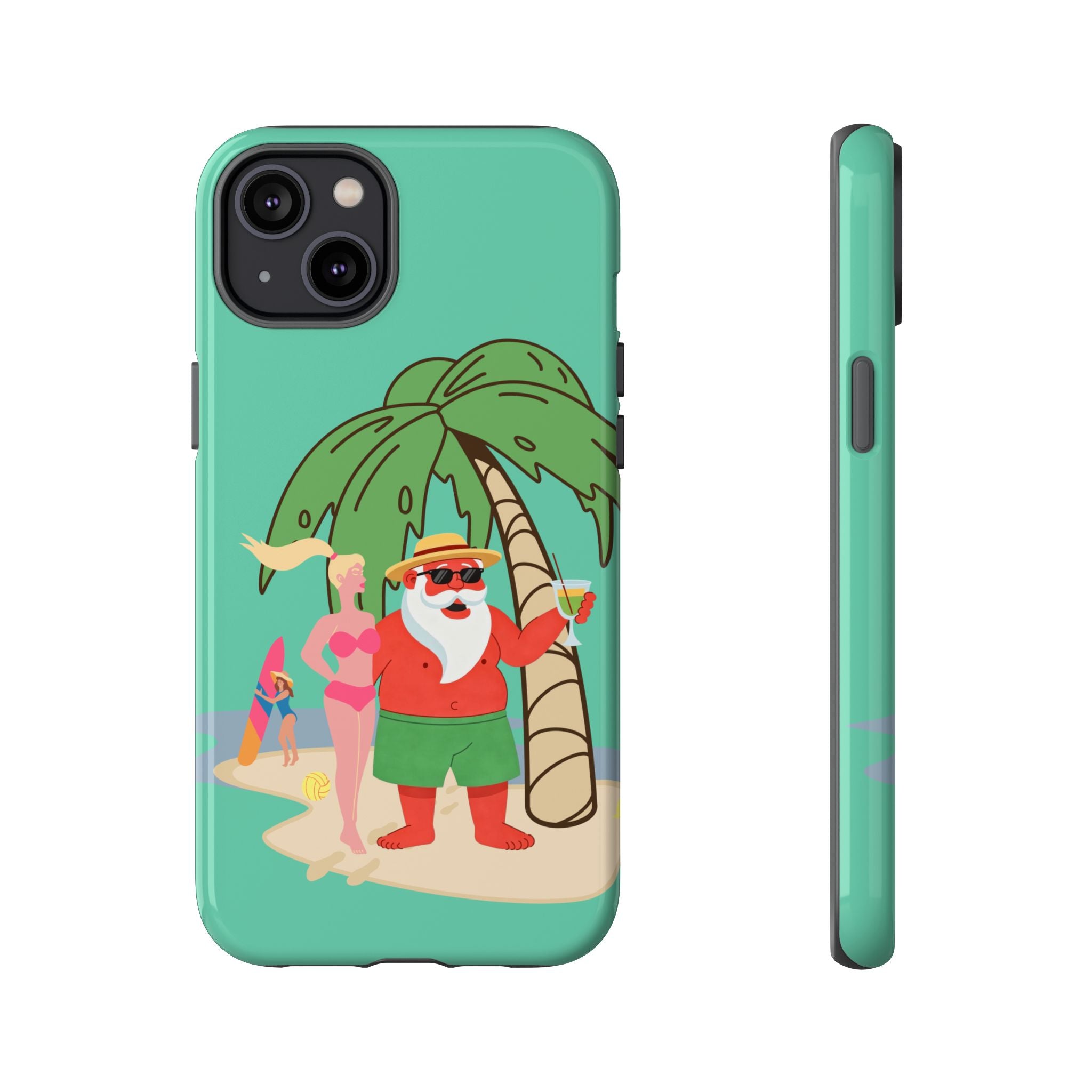 Funny Santa on Vacation iPhone Case | Beach Holiday Christmas Phone Cover