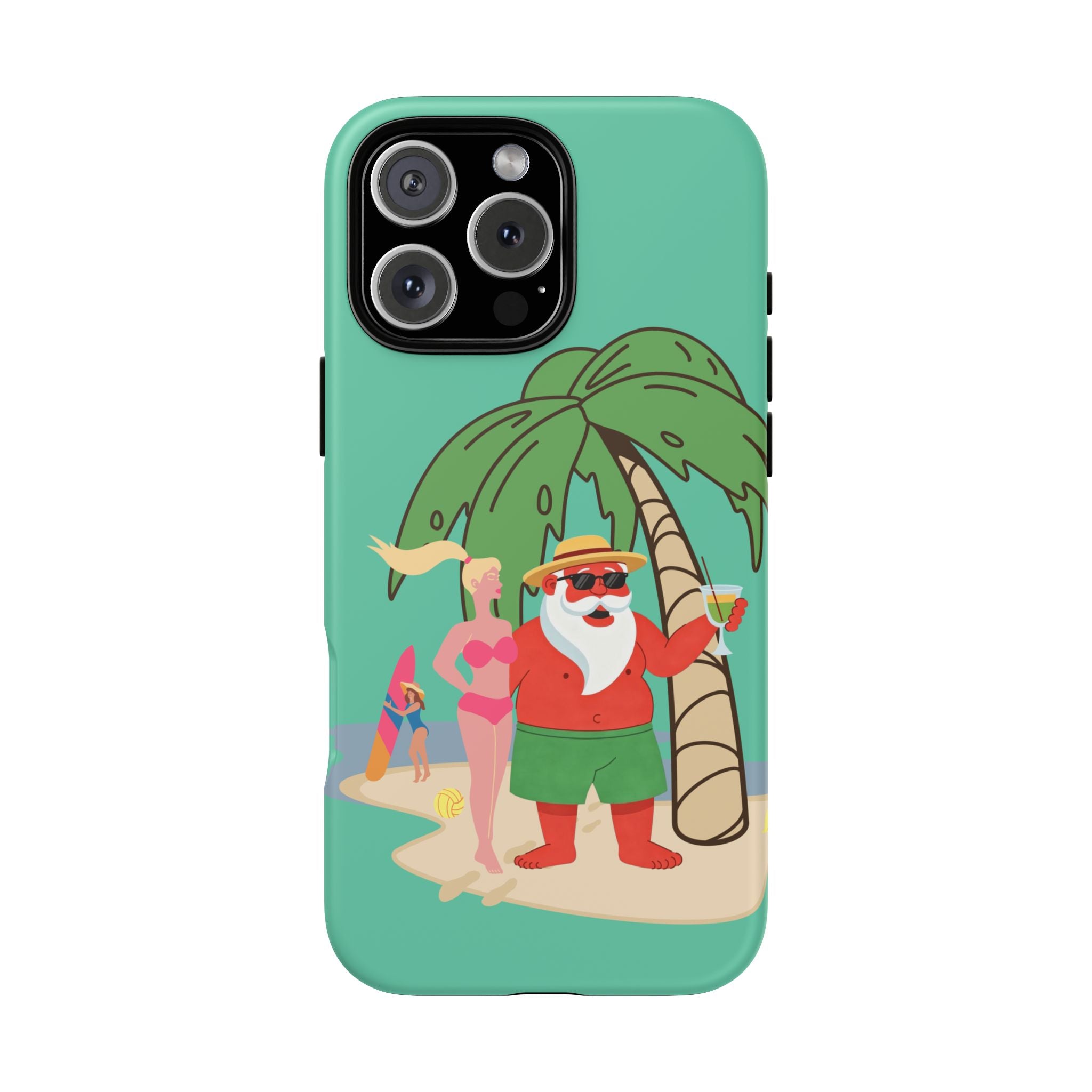 Funny Santa on Vacation iPhone Case | Beach Holiday Christmas Phone Cover