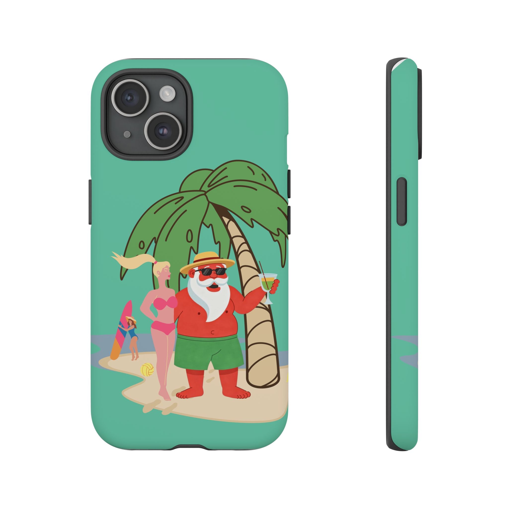Funny Santa on Vacation iPhone Case | Beach Holiday Christmas Phone Cover