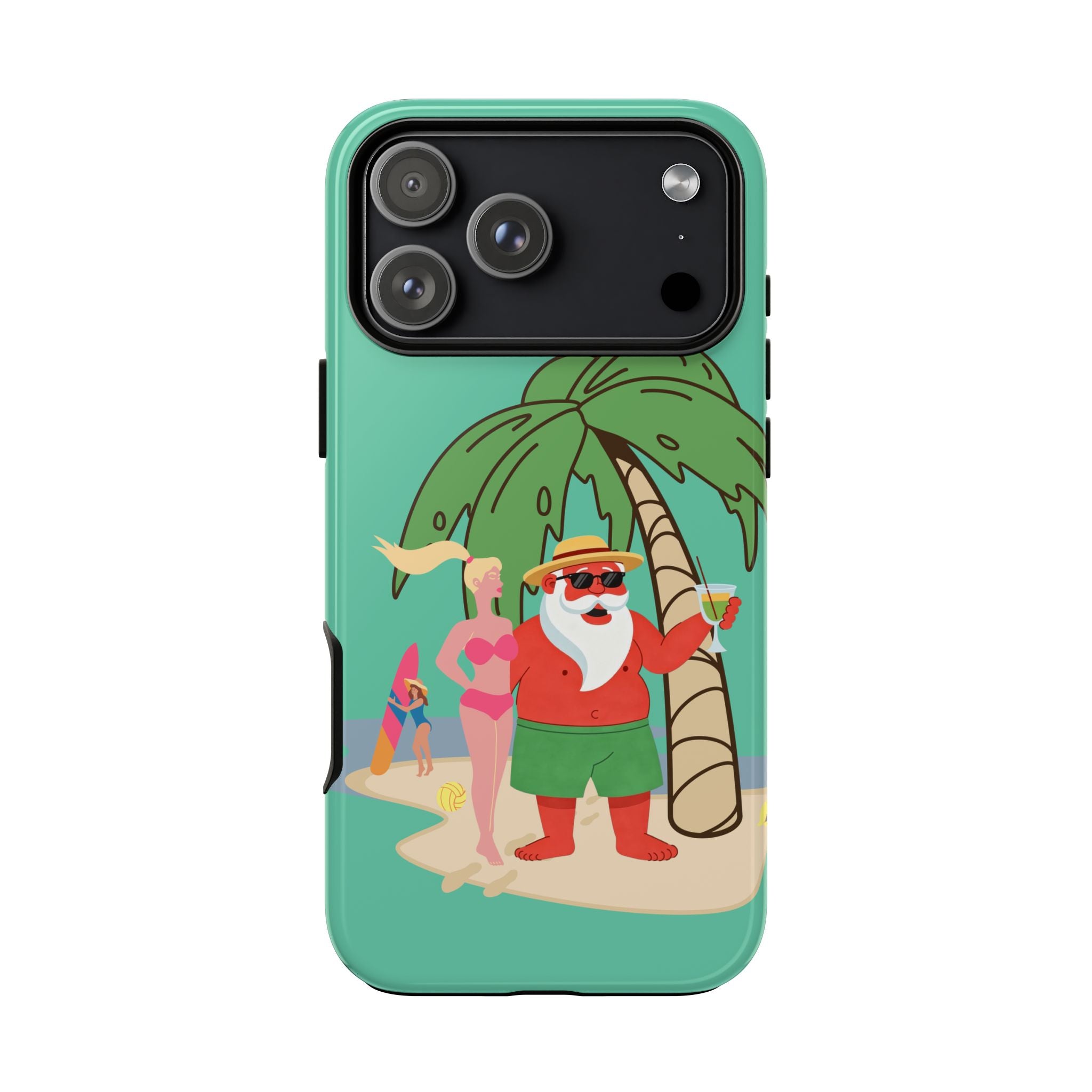 Funny Santa on Vacation iPhone Case | Beach Holiday Christmas Phone Cover