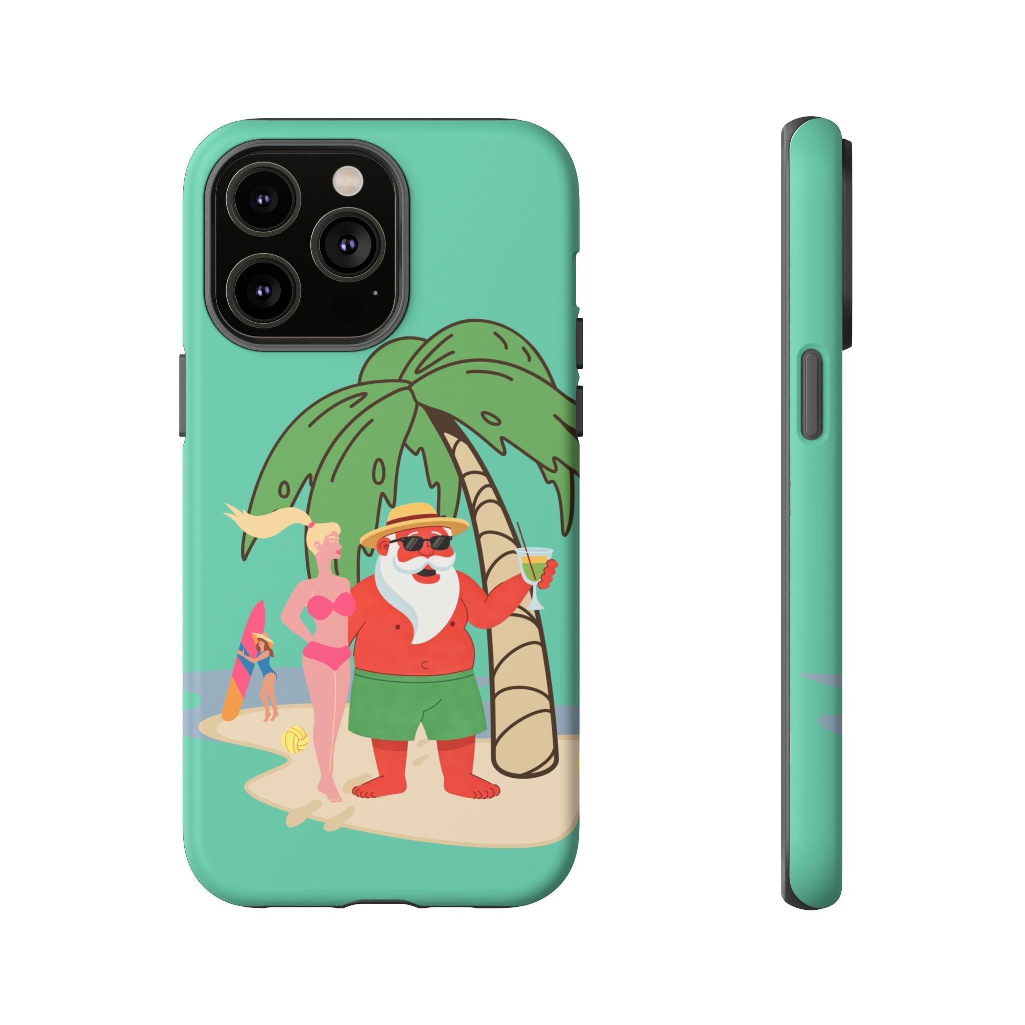 Funny Santa on Vacation iPhone Case | Beach Holiday Christmas Phone Cover