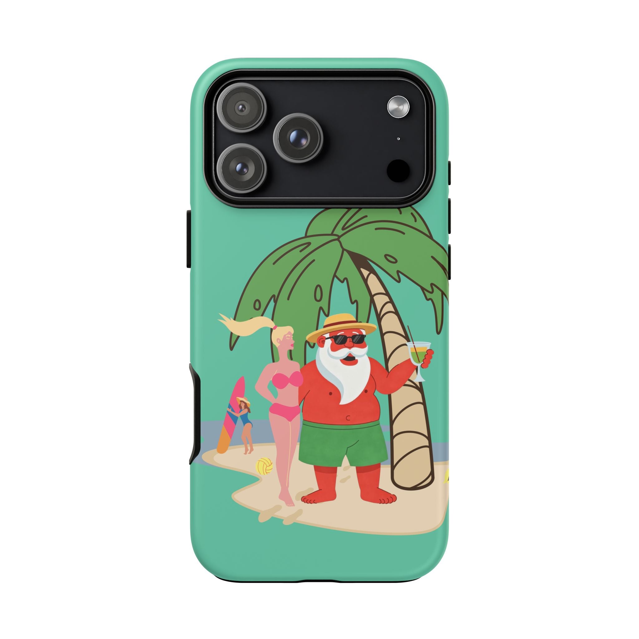 Funny Santa on Vacation iPhone Case | Beach Holiday Christmas Phone Cover