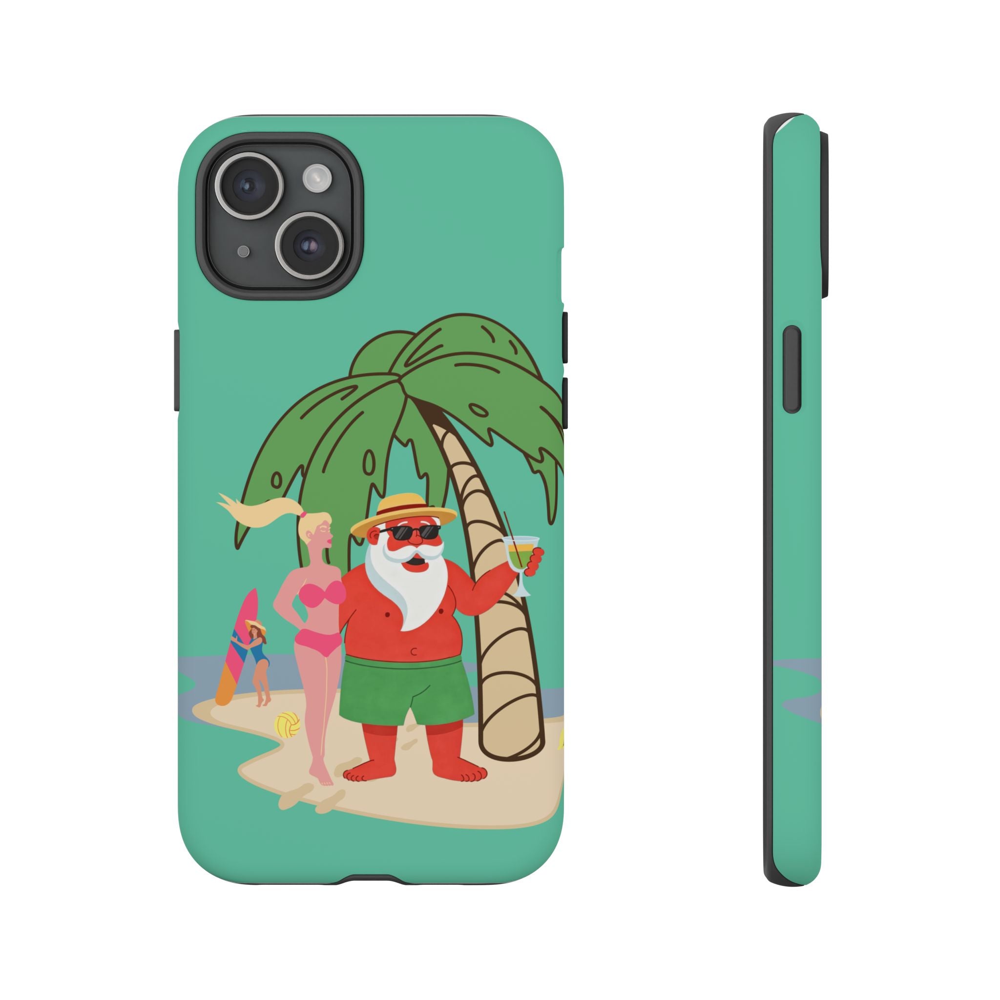 Funny Santa on Vacation iPhone Case | Beach Holiday Christmas Phone Cover