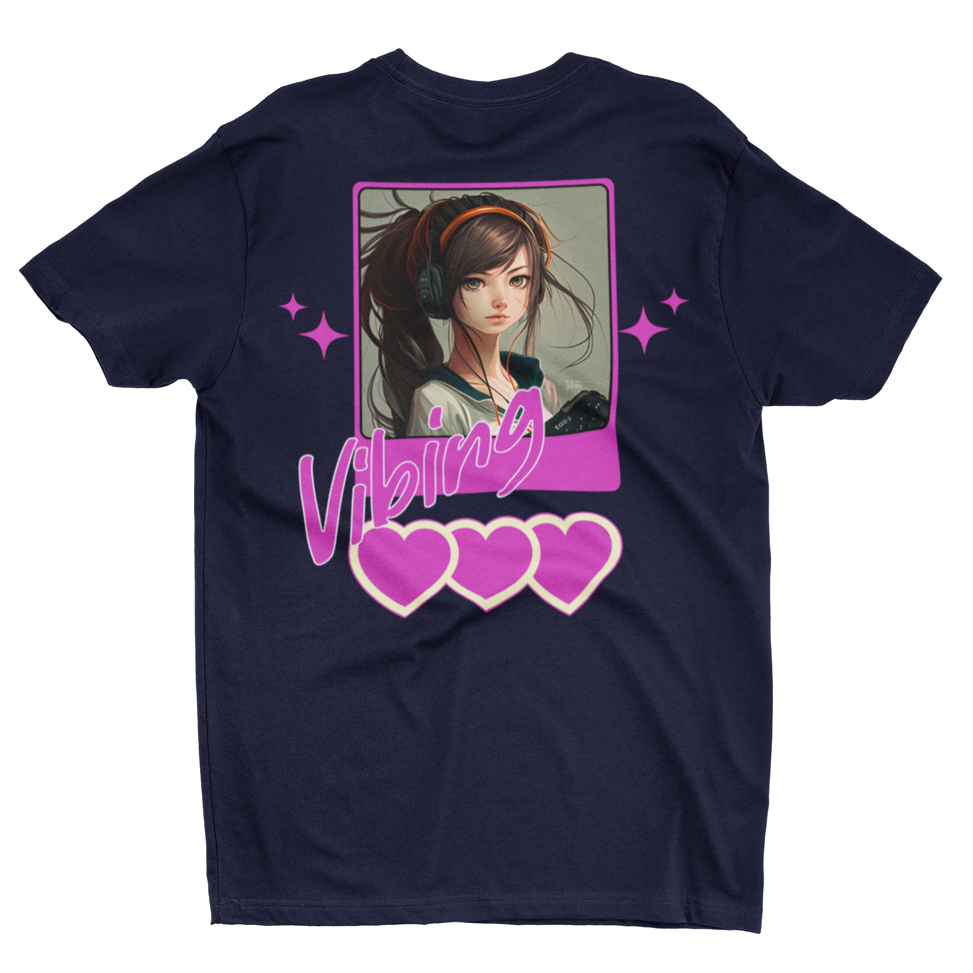 "Vibing"  Anime Girl Tee Retro Pink Heart Graphic Shirt