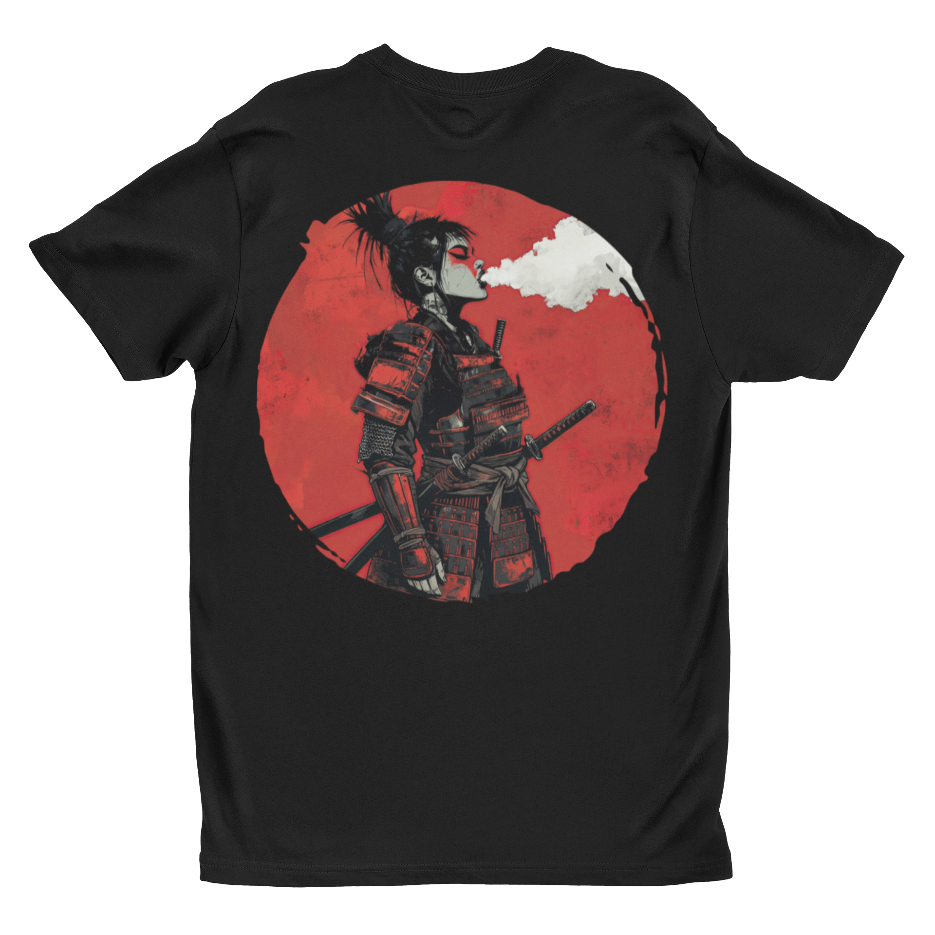 Samurai Warrior Graphic T‑Shirt | Red Rising Moon Smoking Ronin Tee