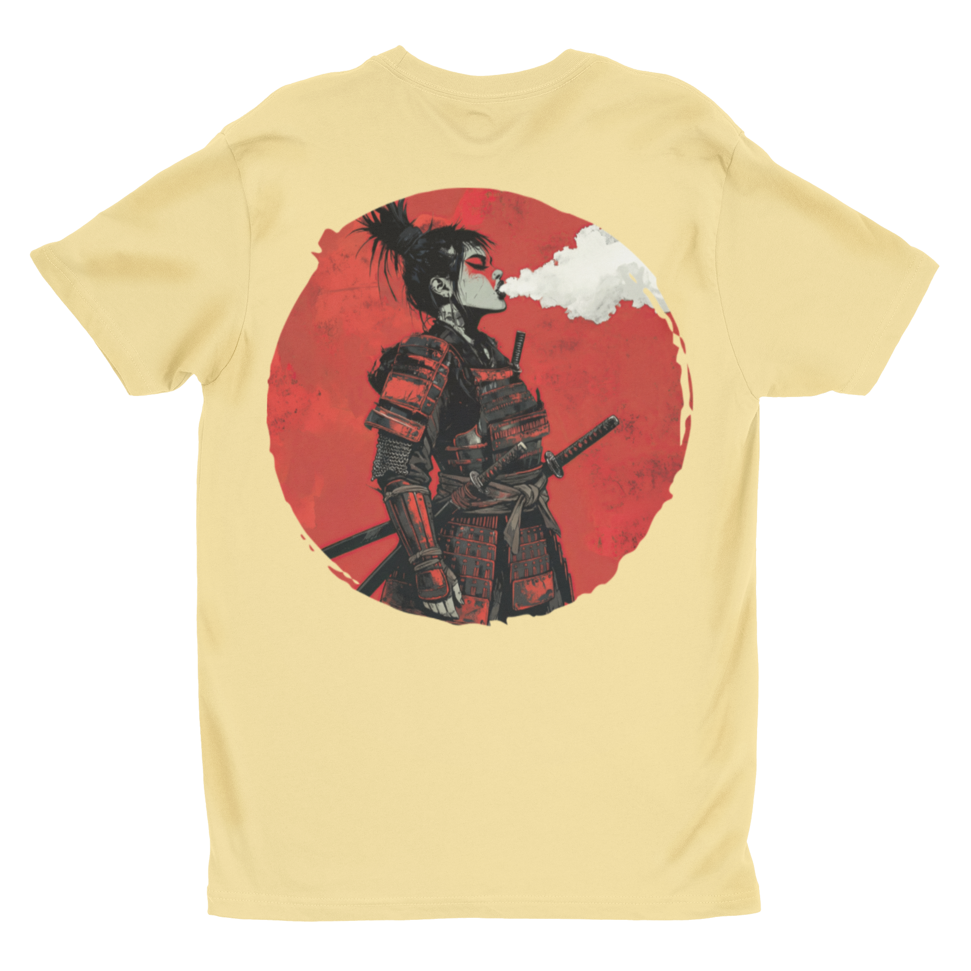Samurai Warrior Graphic T‑Shirt | Red Rising Moon Smoking Ronin Tee
