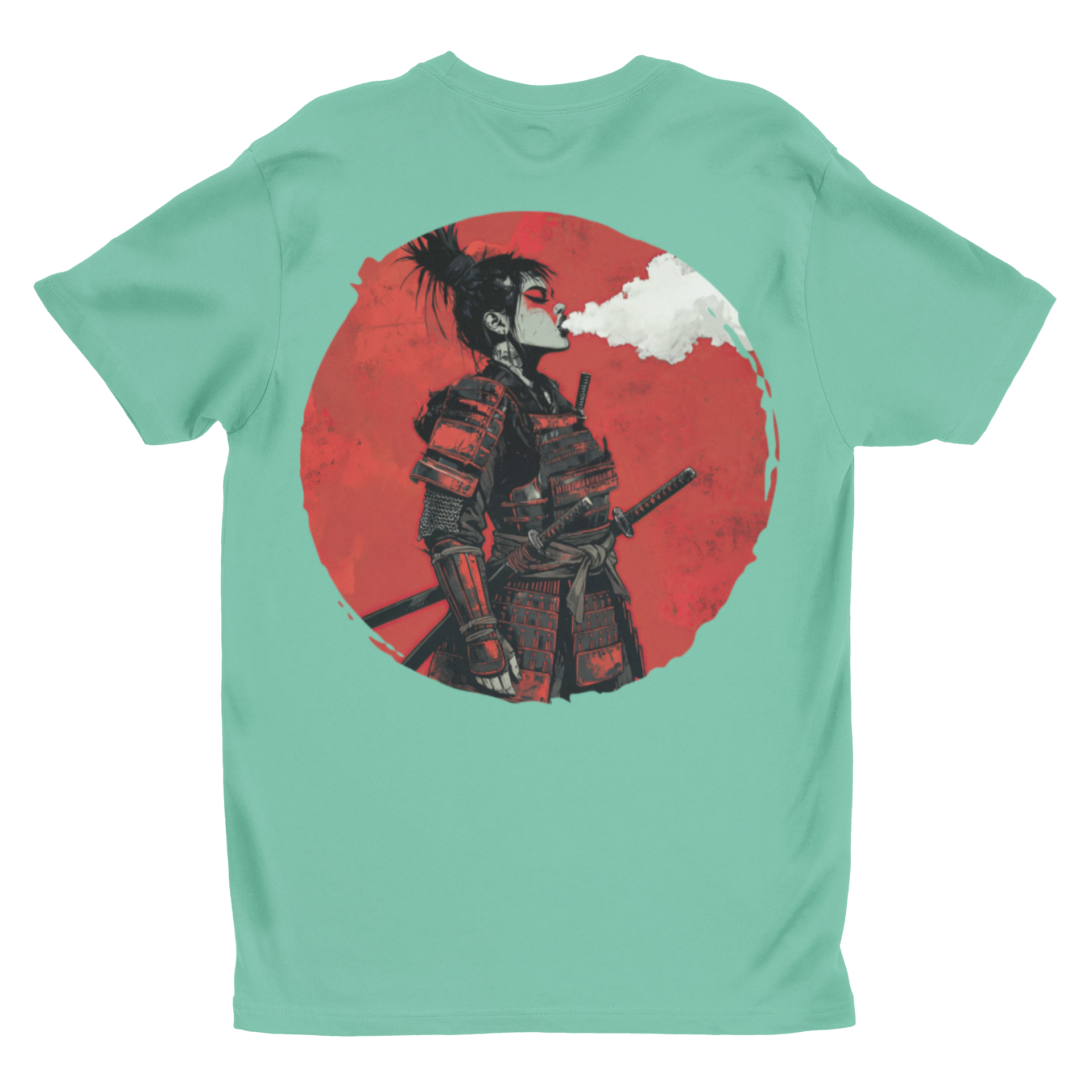Samurai Warrior Graphic T‑Shirt | Red Rising Moon Smoking Ronin Tee