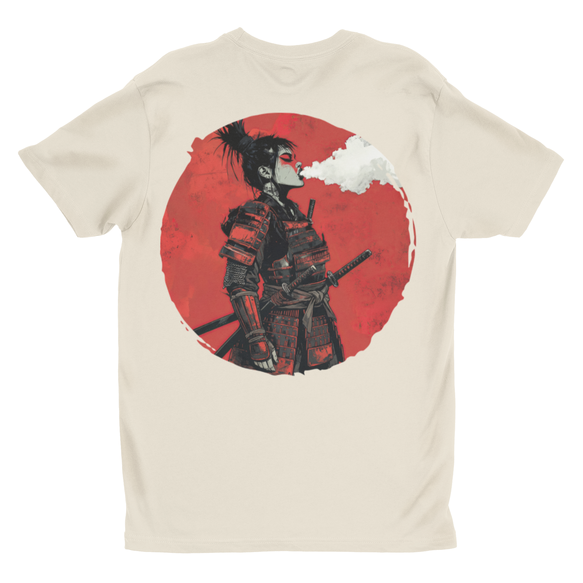 Samurai Warrior Graphic T‑Shirt | Red Rising Moon Smoking Ronin Tee