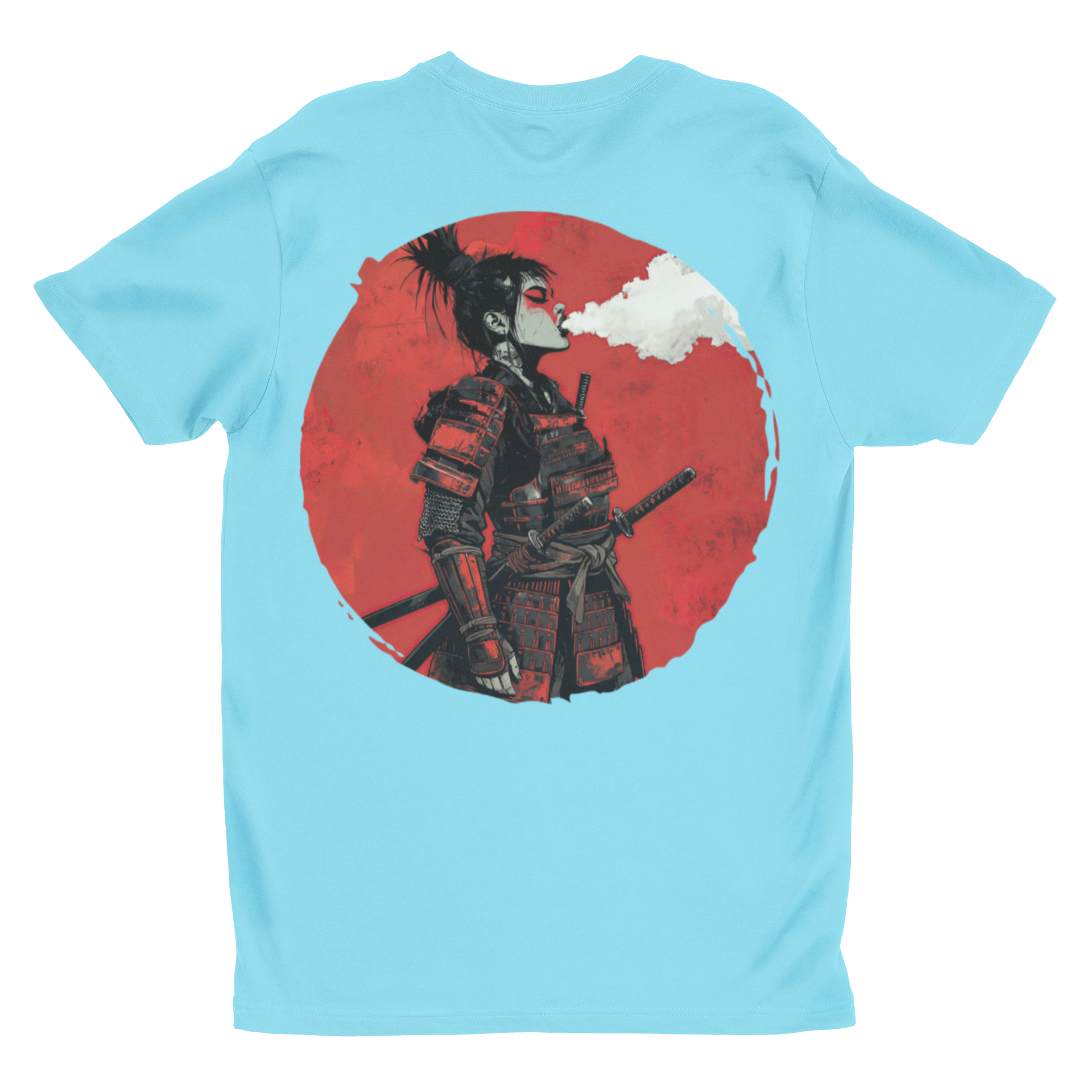 Samurai Warrior Graphic T‑Shirt | Red Rising Moon Smoking Ronin Tee