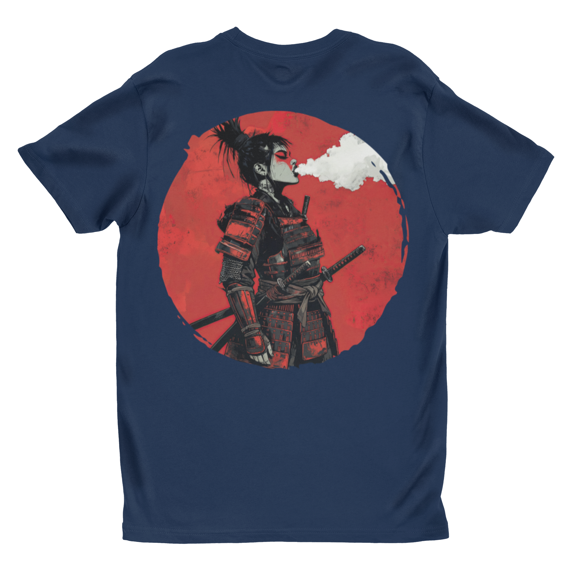 Samurai Warrior Graphic T‑Shirt | Red Rising Moon Smoking Ronin Tee