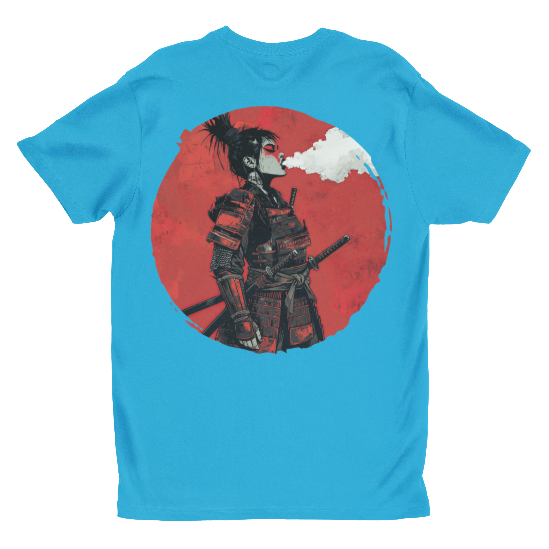 Samurai Warrior Graphic T‑Shirt | Red Rising Moon Smoking Ronin Tee