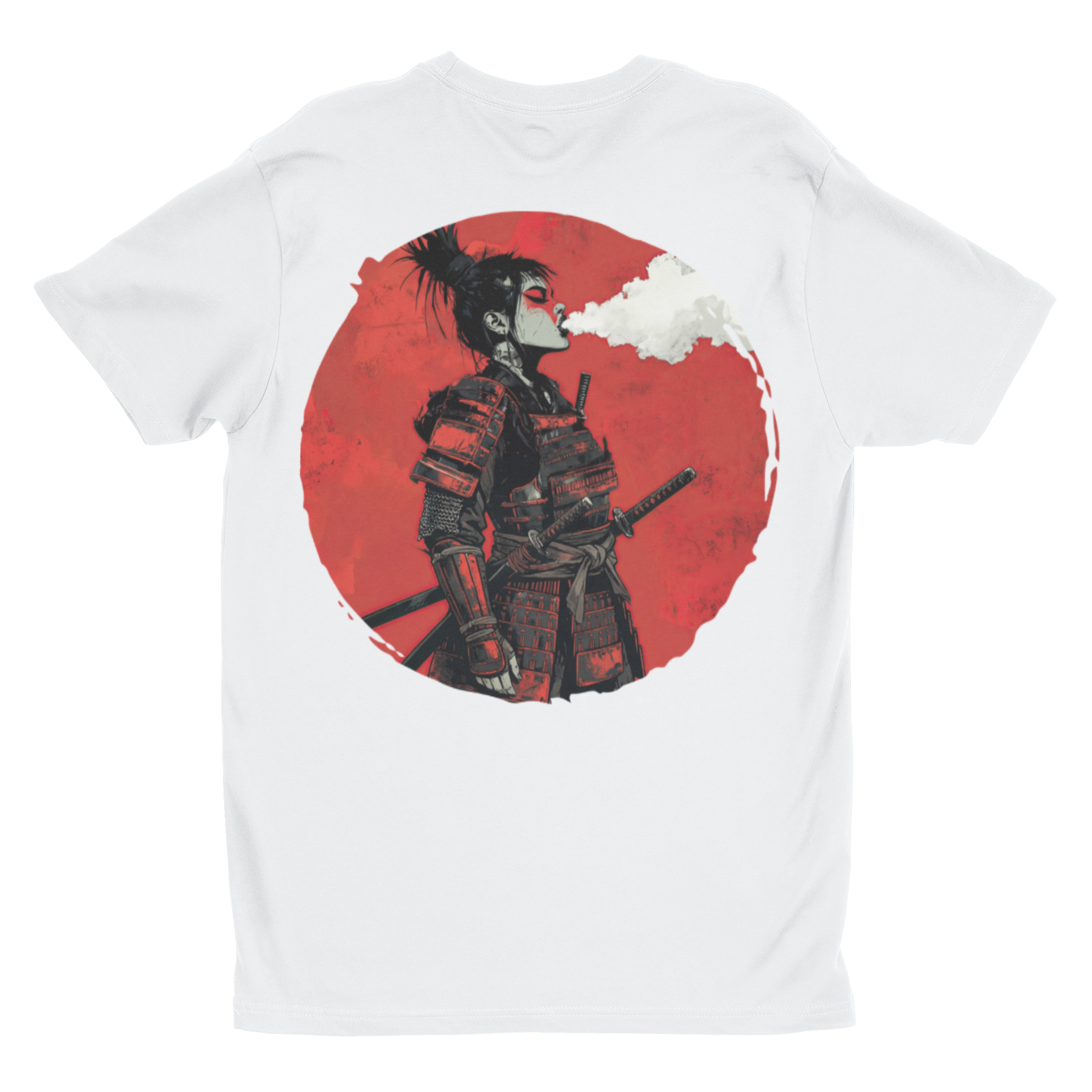 Samurai Warrior Graphic T‑Shirt | Red Rising Moon Smoking Ronin Tee