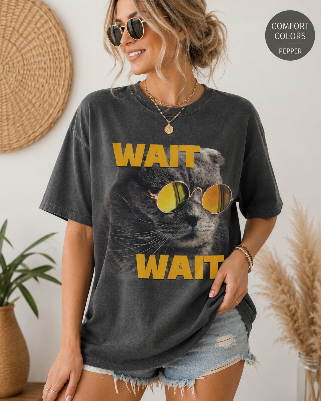 Wait Wait Cat Graphic Tee | Vintage Comfort Colors Funny Cat Shirt