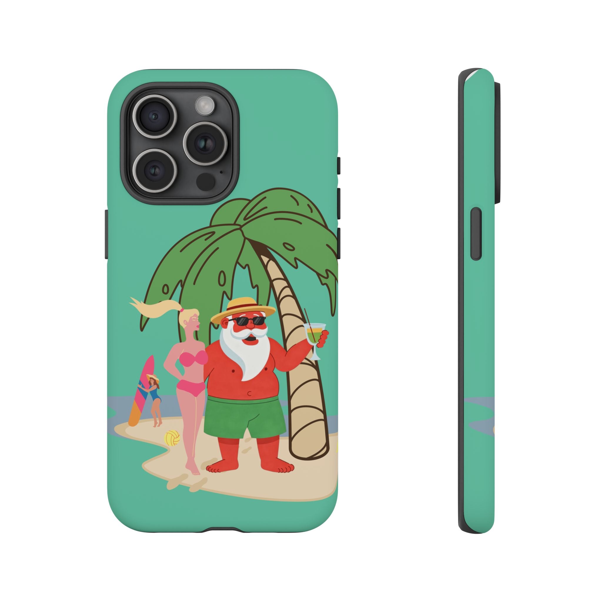 Funny Santa on Vacation iPhone Case | Beach Holiday Christmas Phone Cover