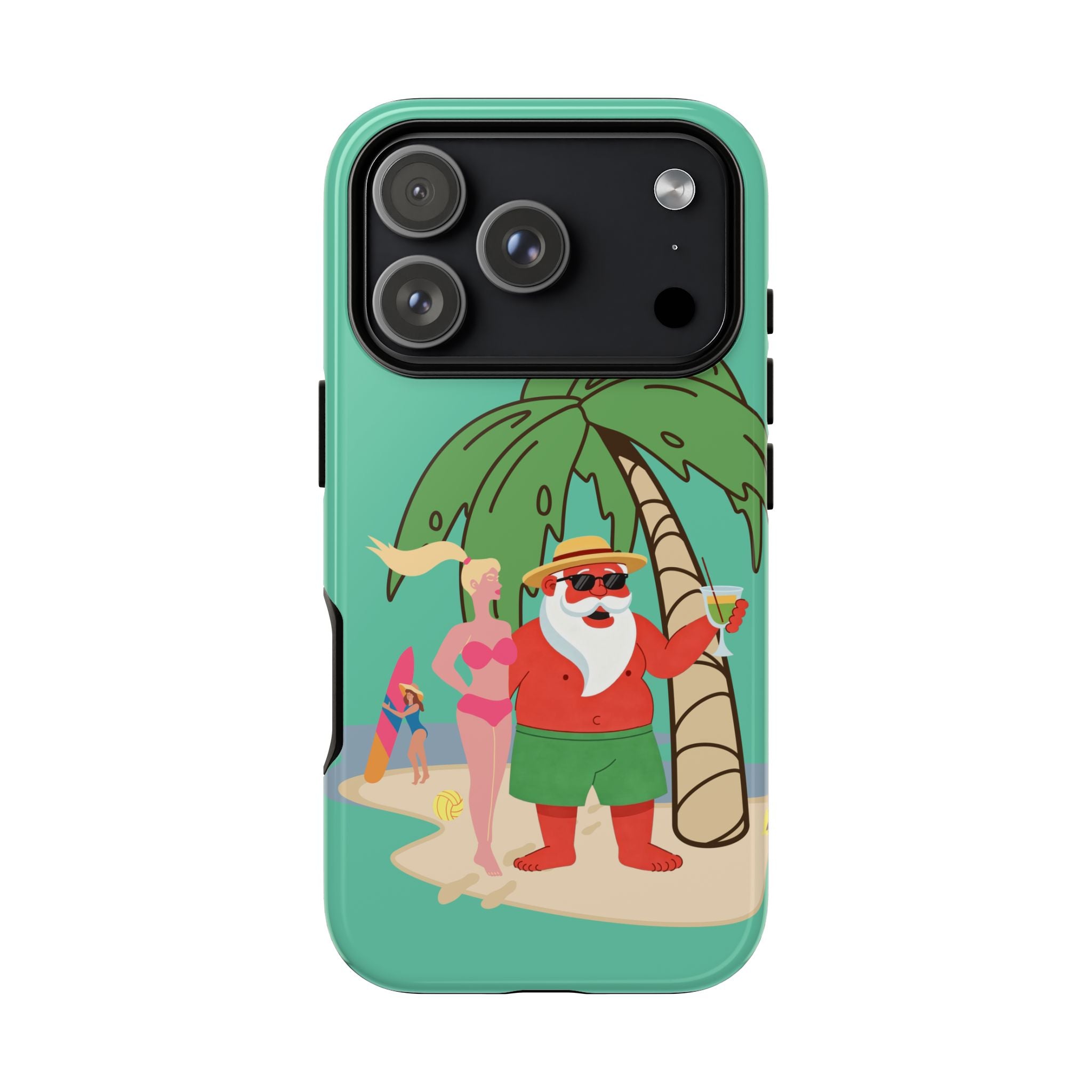 Funny Santa on Vacation iPhone Case | Beach Holiday Christmas Phone Cover