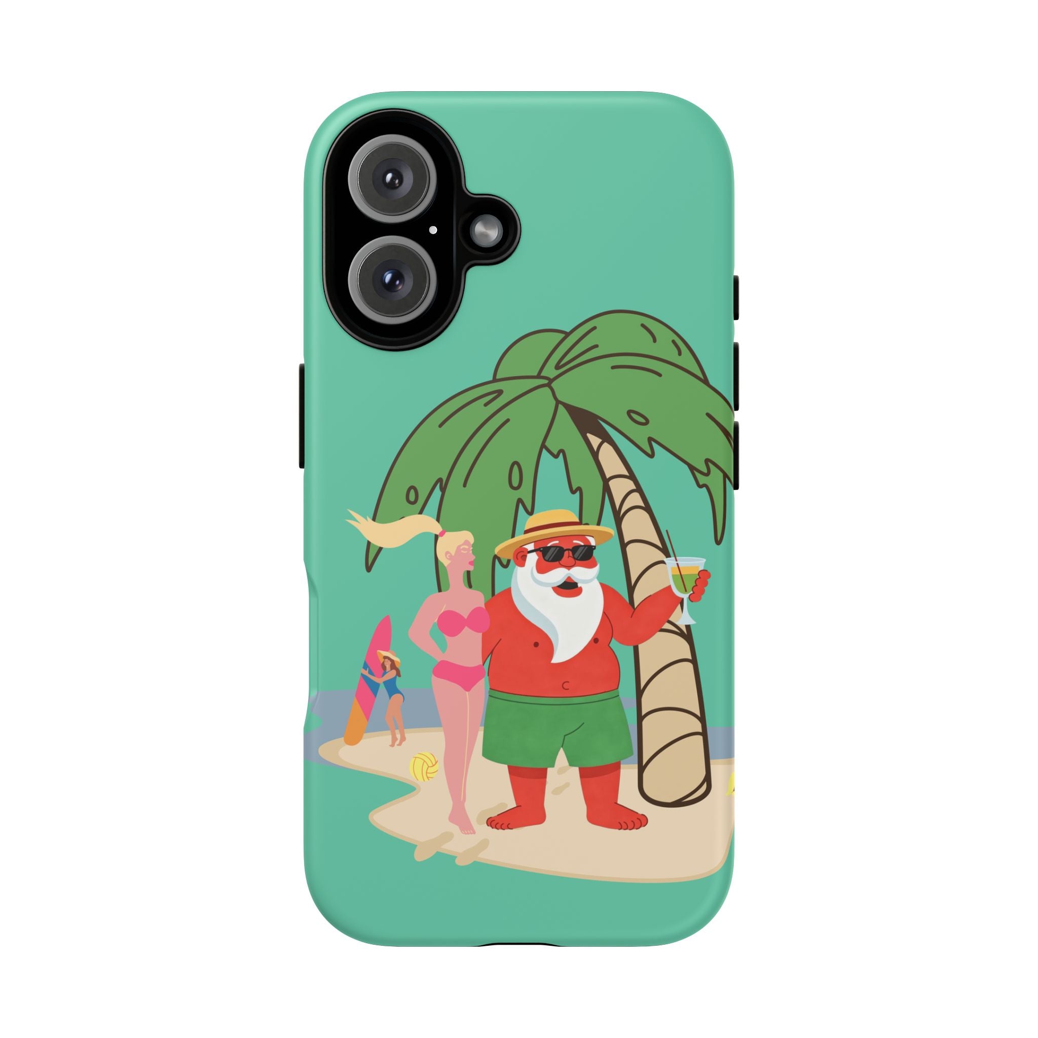 Funny Santa on Vacation iPhone Case | Beach Holiday Christmas Phone Cover