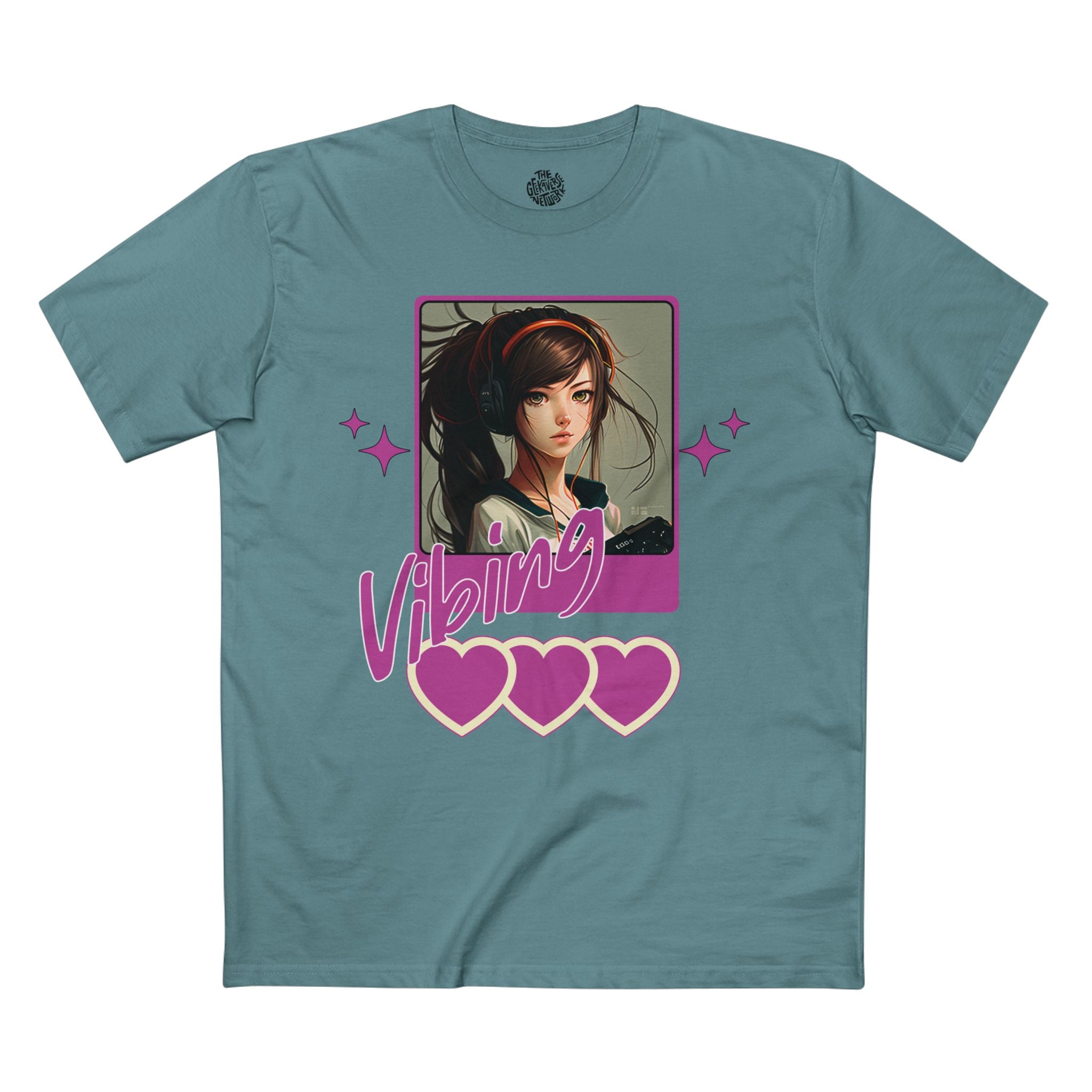 "Vibing"  Anime Girl Tee Retro Pink Heart Graphic Shirt
