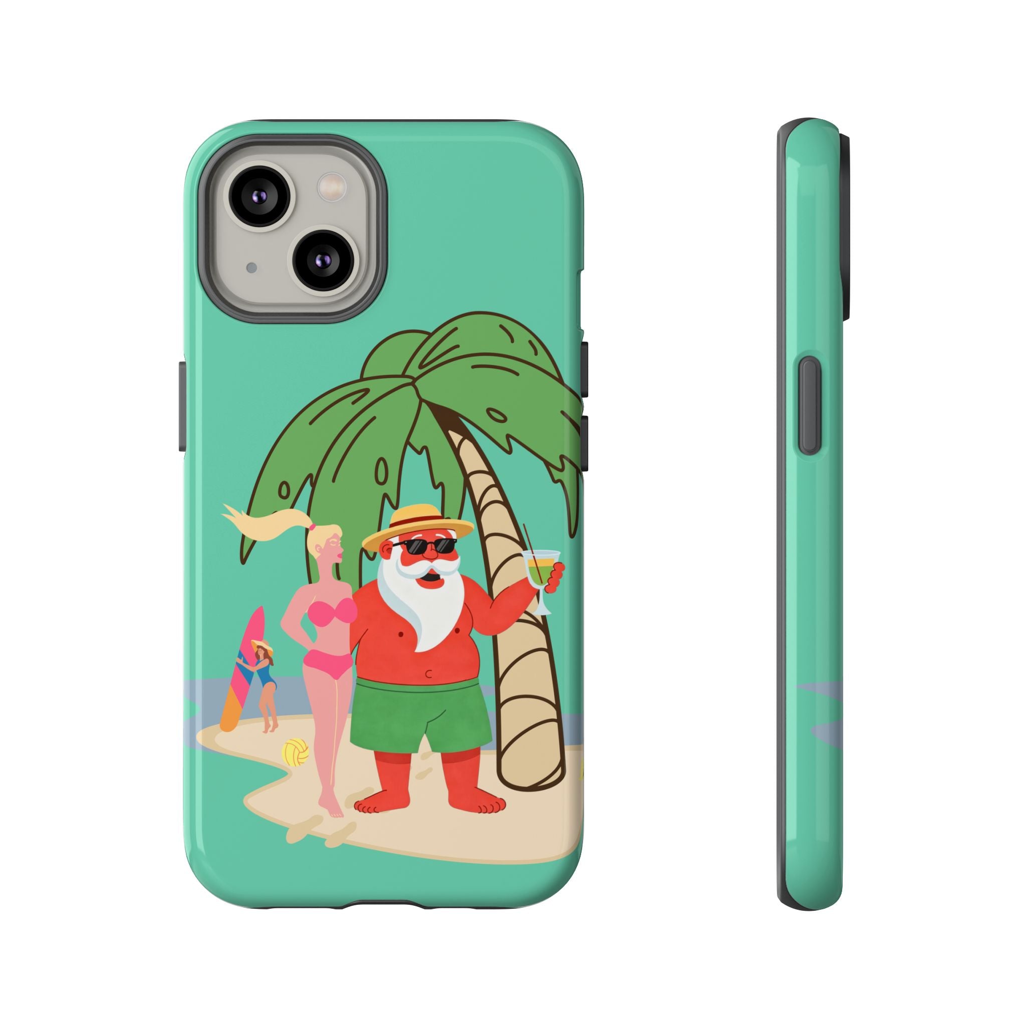 Funny Santa on Vacation iPhone Case | Beach Holiday Christmas Phone Cover