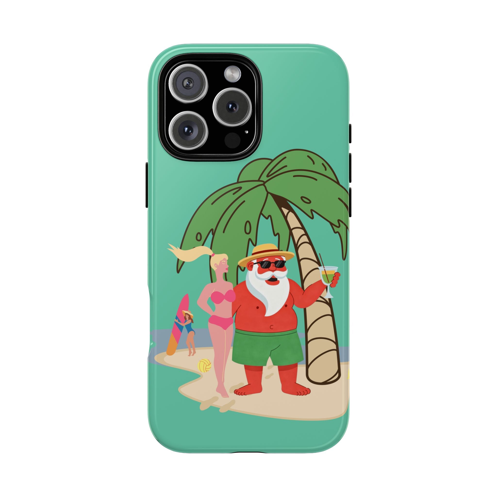 Funny Santa on Vacation iPhone Case | Beach Holiday Christmas Phone Cover