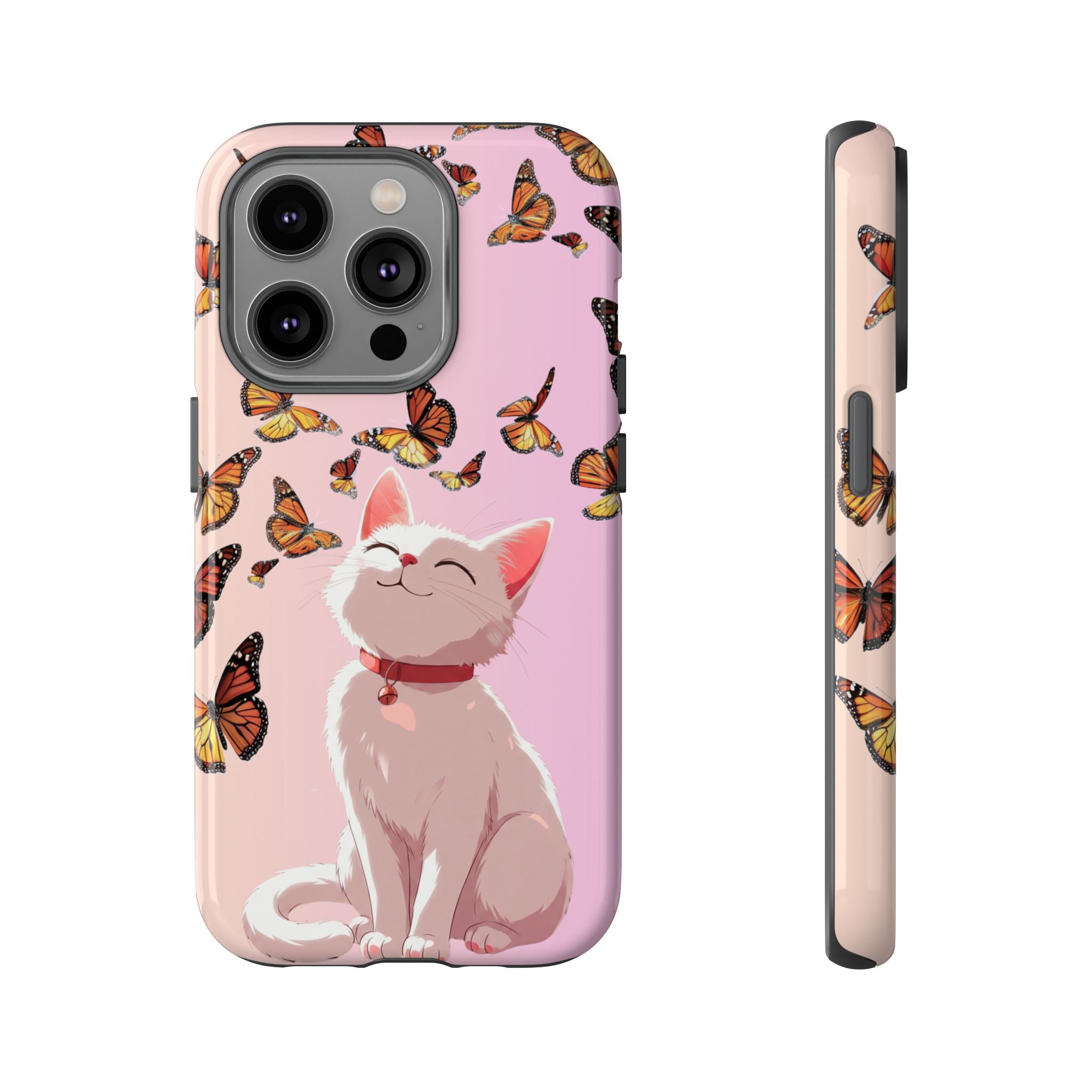 Cute Anime Cat Butterfly iPhone Case | Aesthetic Pink Cover