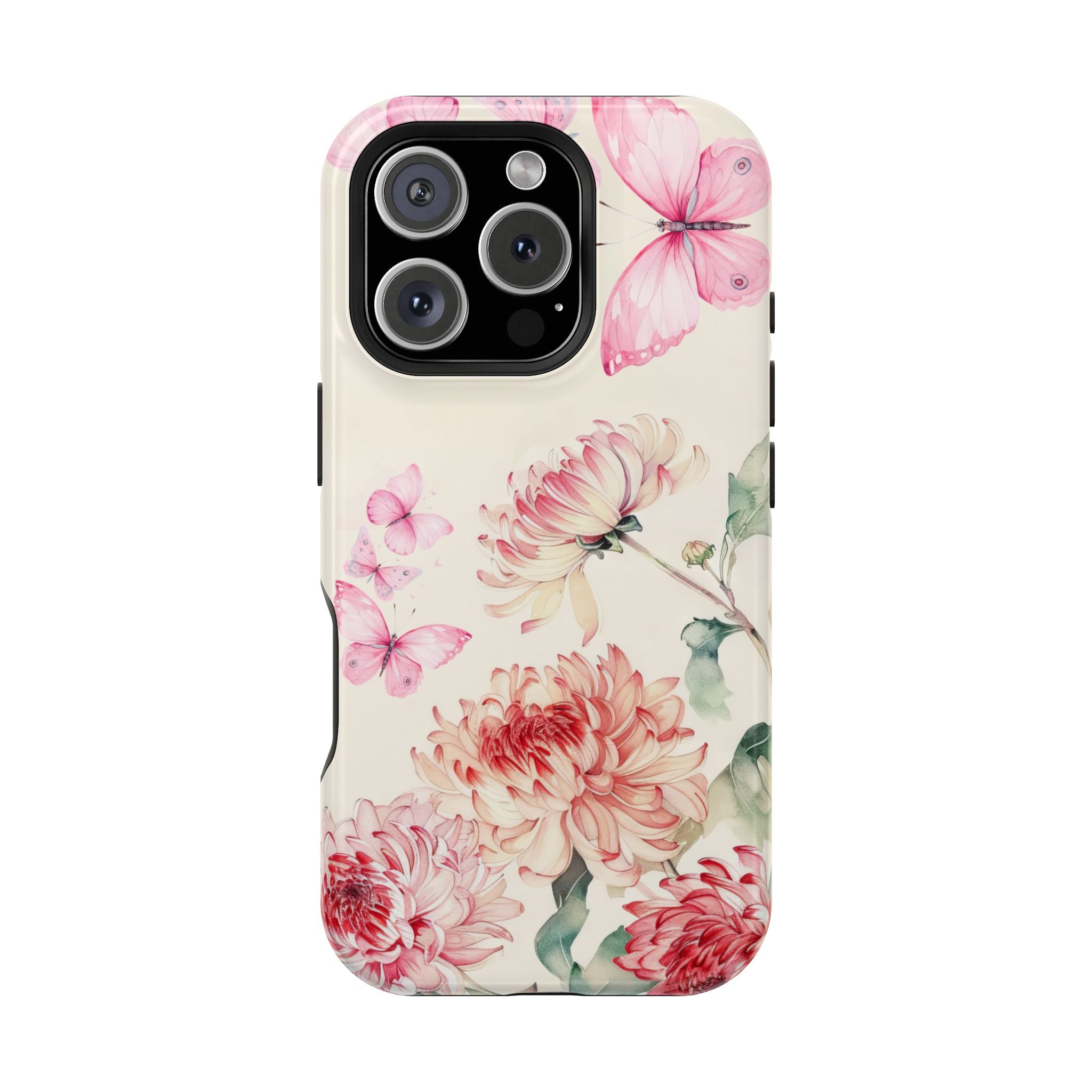 Elegant Floral Pink Butterfly iPhone Case