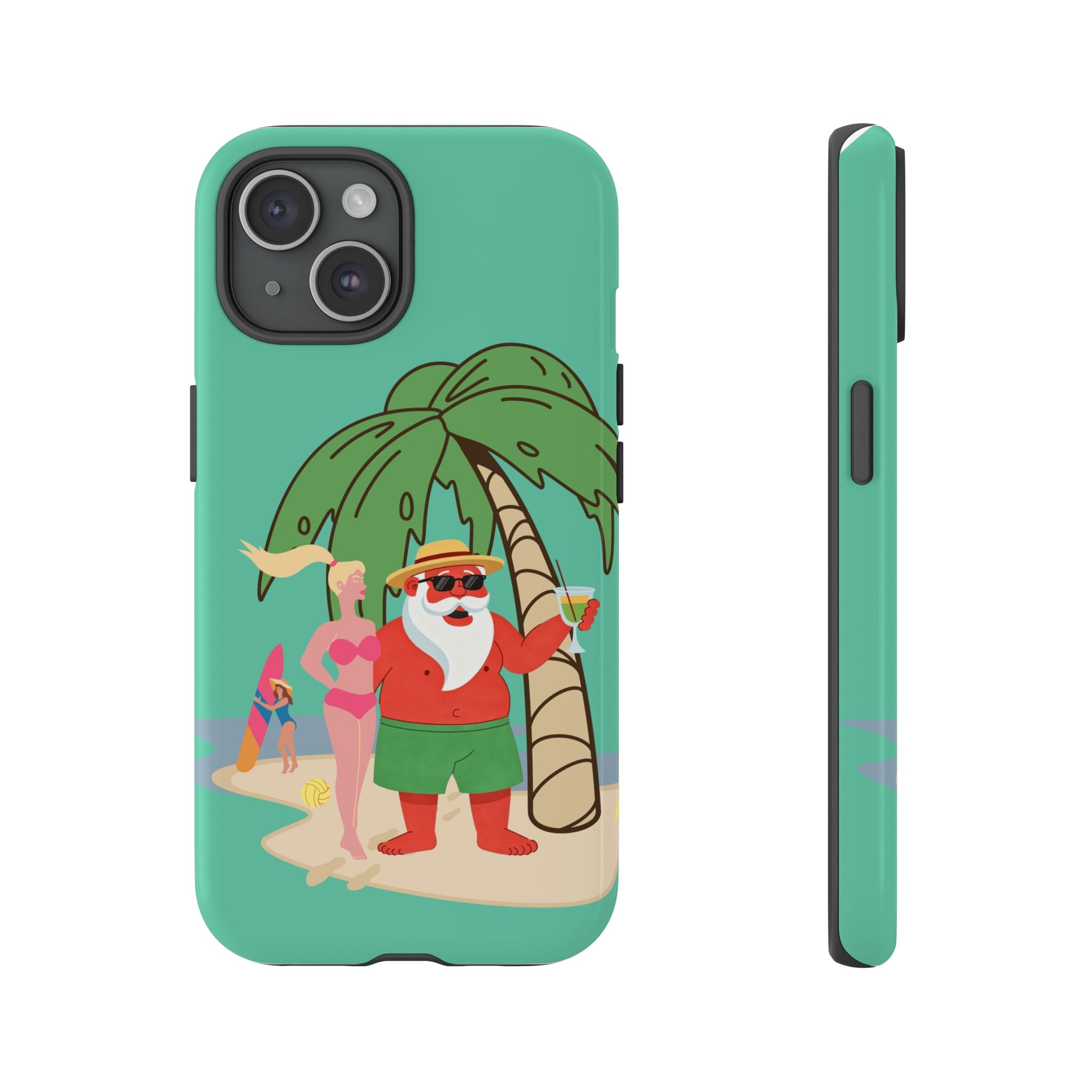 Funny Santa on Vacation iPhone Case | Beach Holiday Christmas Phone Cover