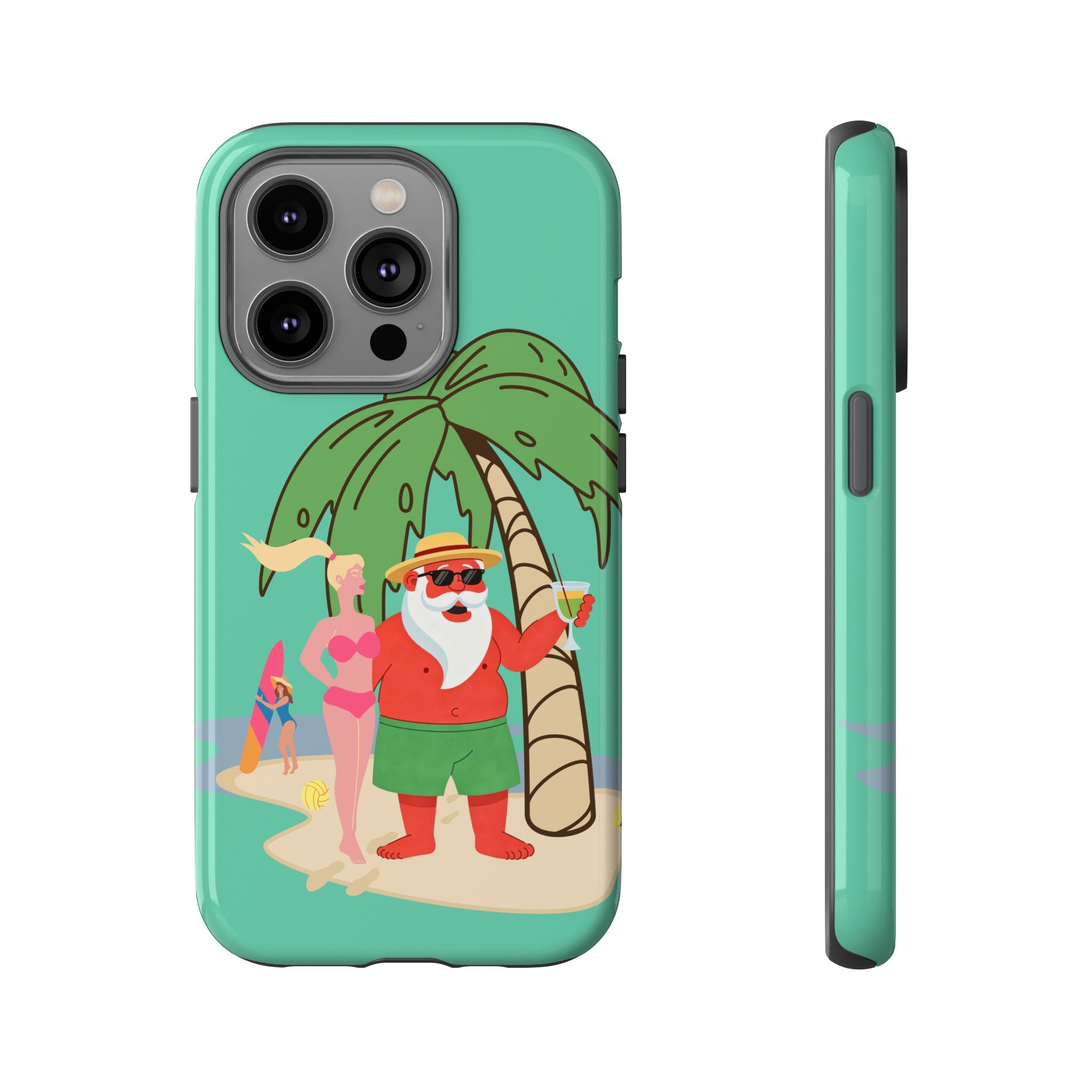 Funny Santa on Vacation iPhone Case | Beach Holiday Christmas Phone Cover