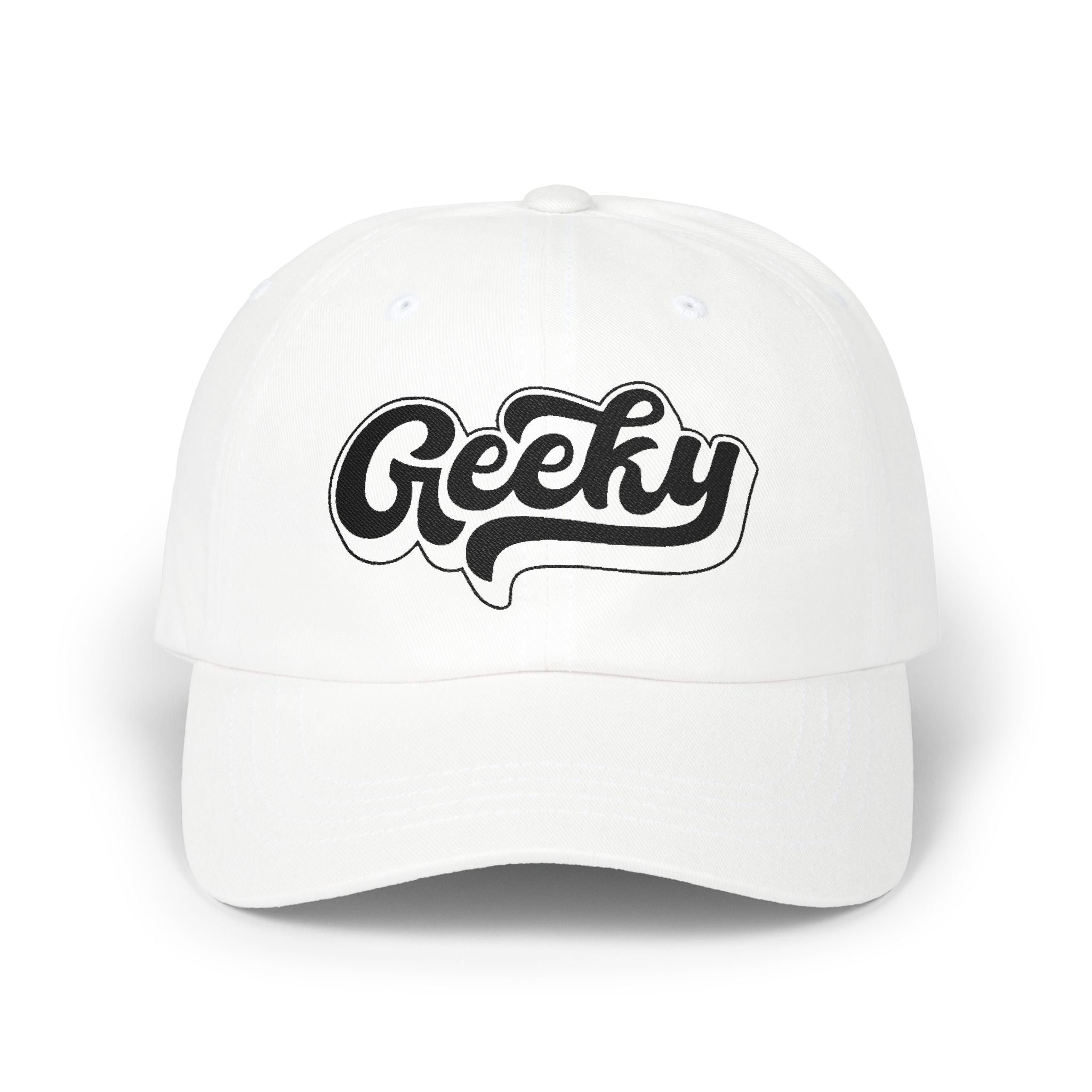 "Geeky" Embroidered Baseball Cap | Black Thread Dad Cap