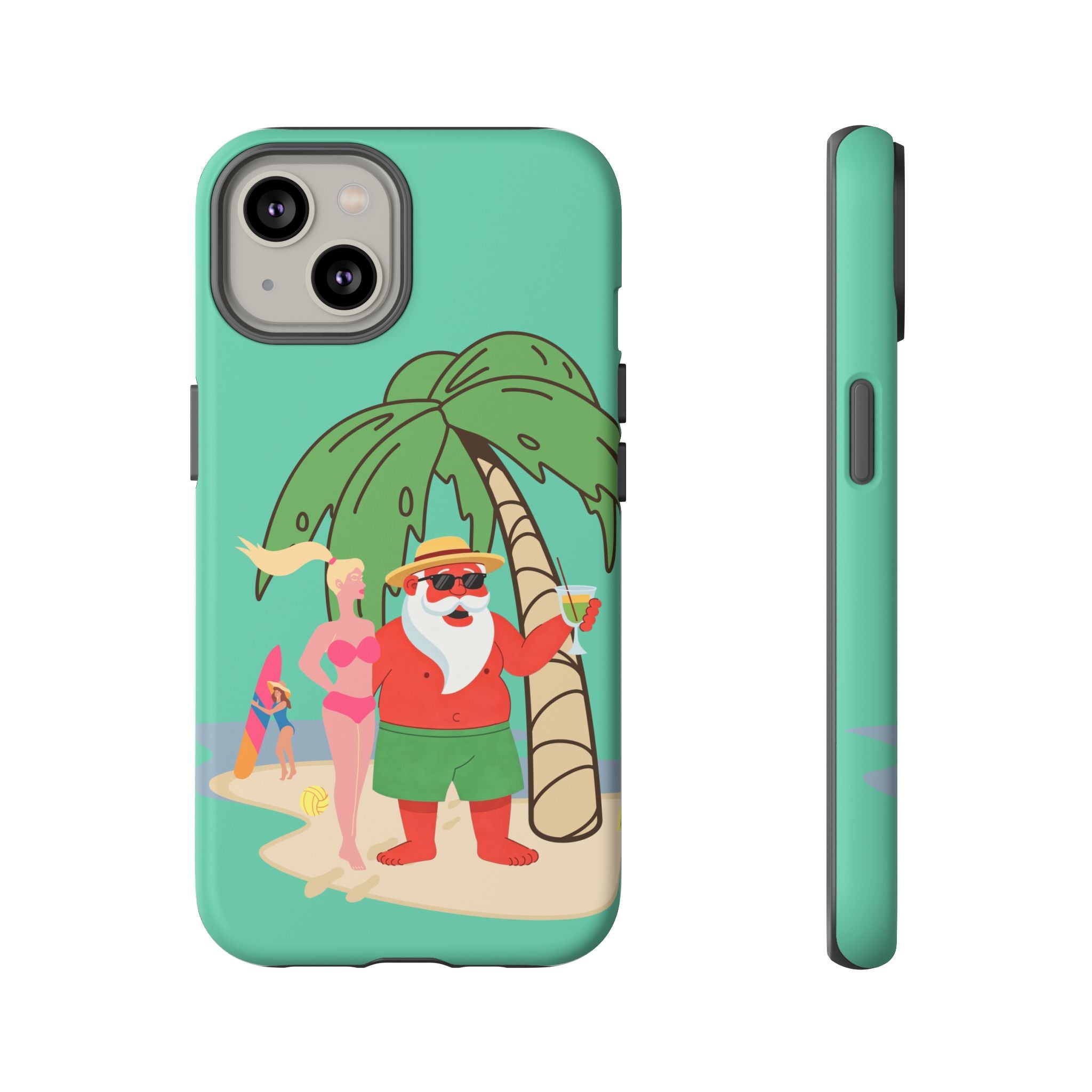 Funny Santa on Vacation iPhone Case | Beach Holiday Christmas Phone Cover