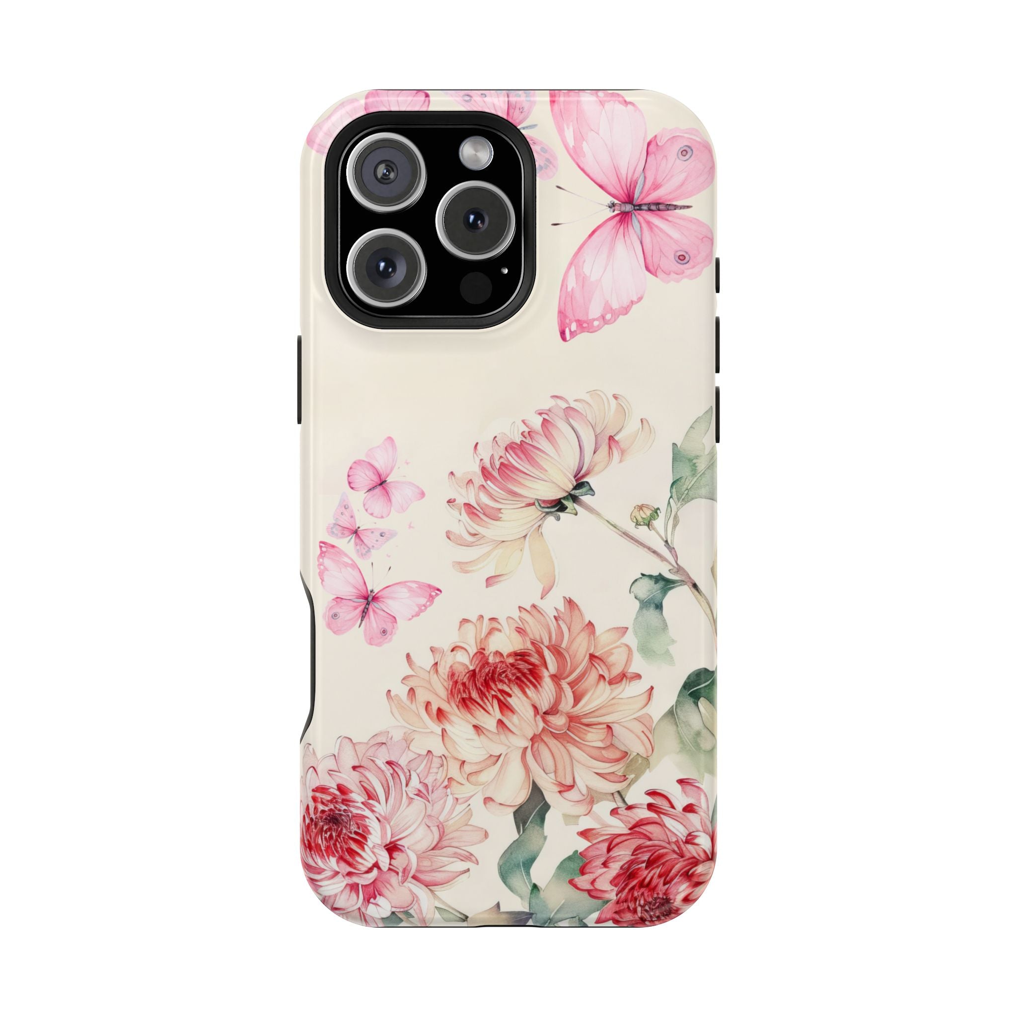 Elegant Floral Pink Butterfly iPhone Case