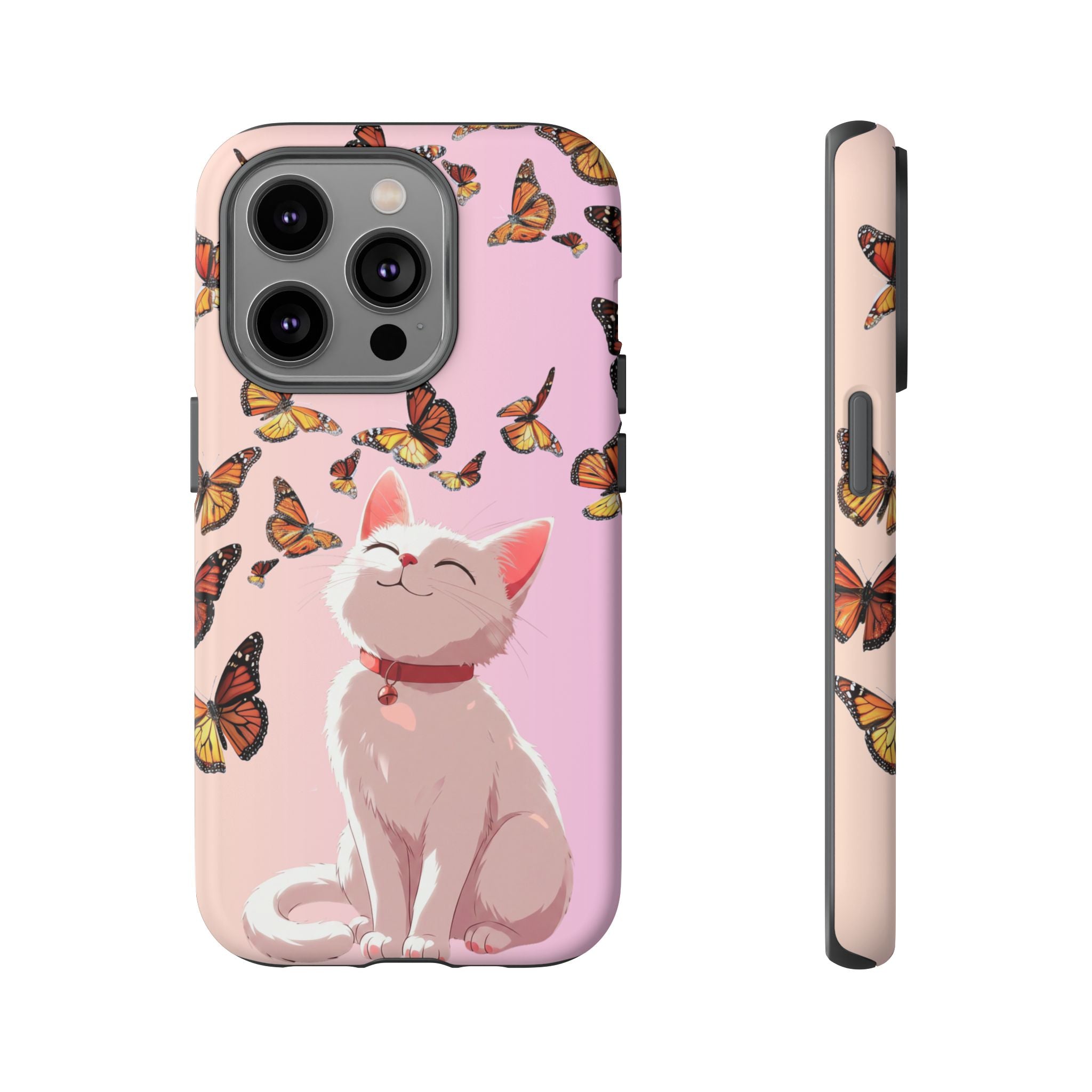 Cute Anime Cat Butterfly iPhone Case | Aesthetic Pink Cover