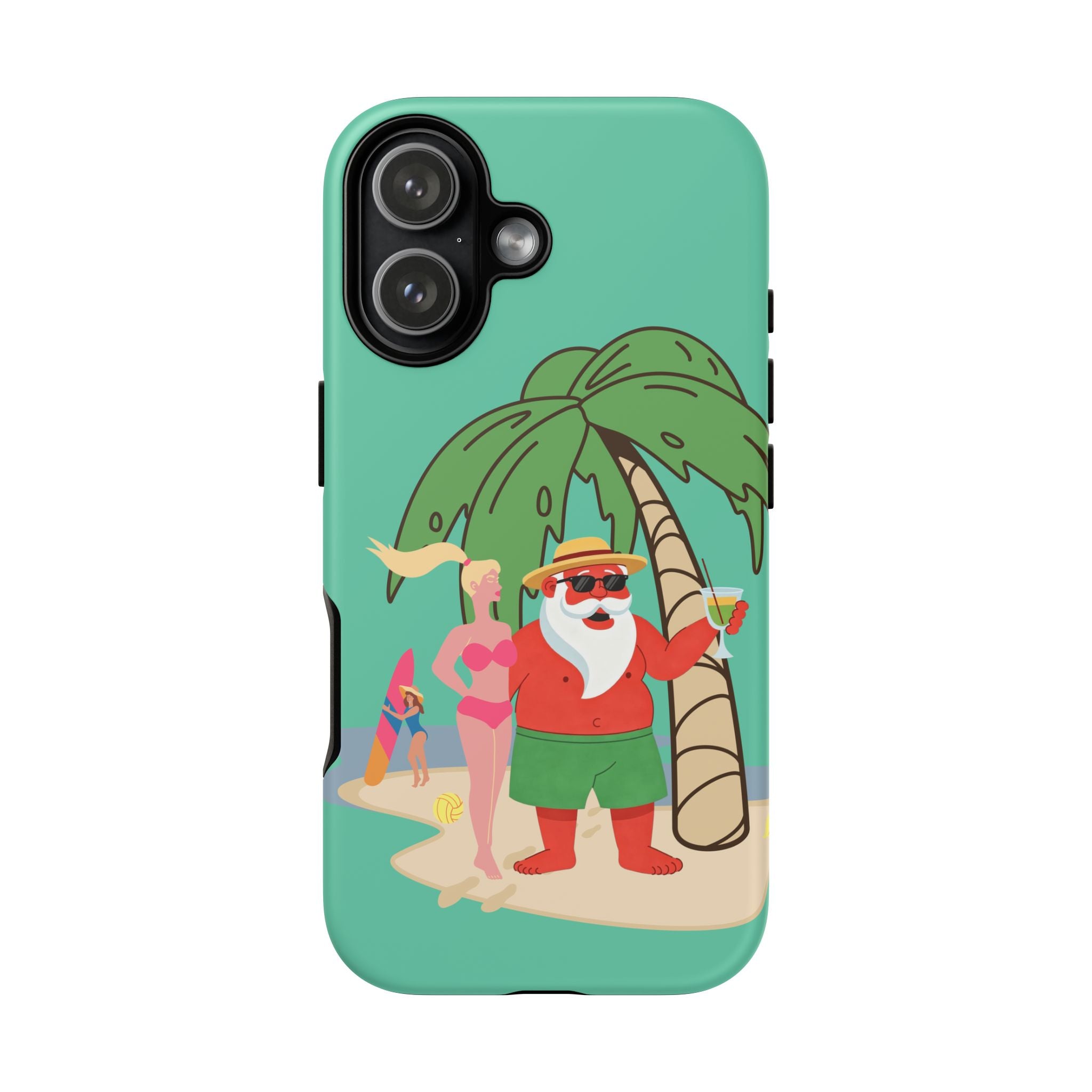 Funny Santa on Vacation iPhone Case | Beach Holiday Christmas Phone Cover