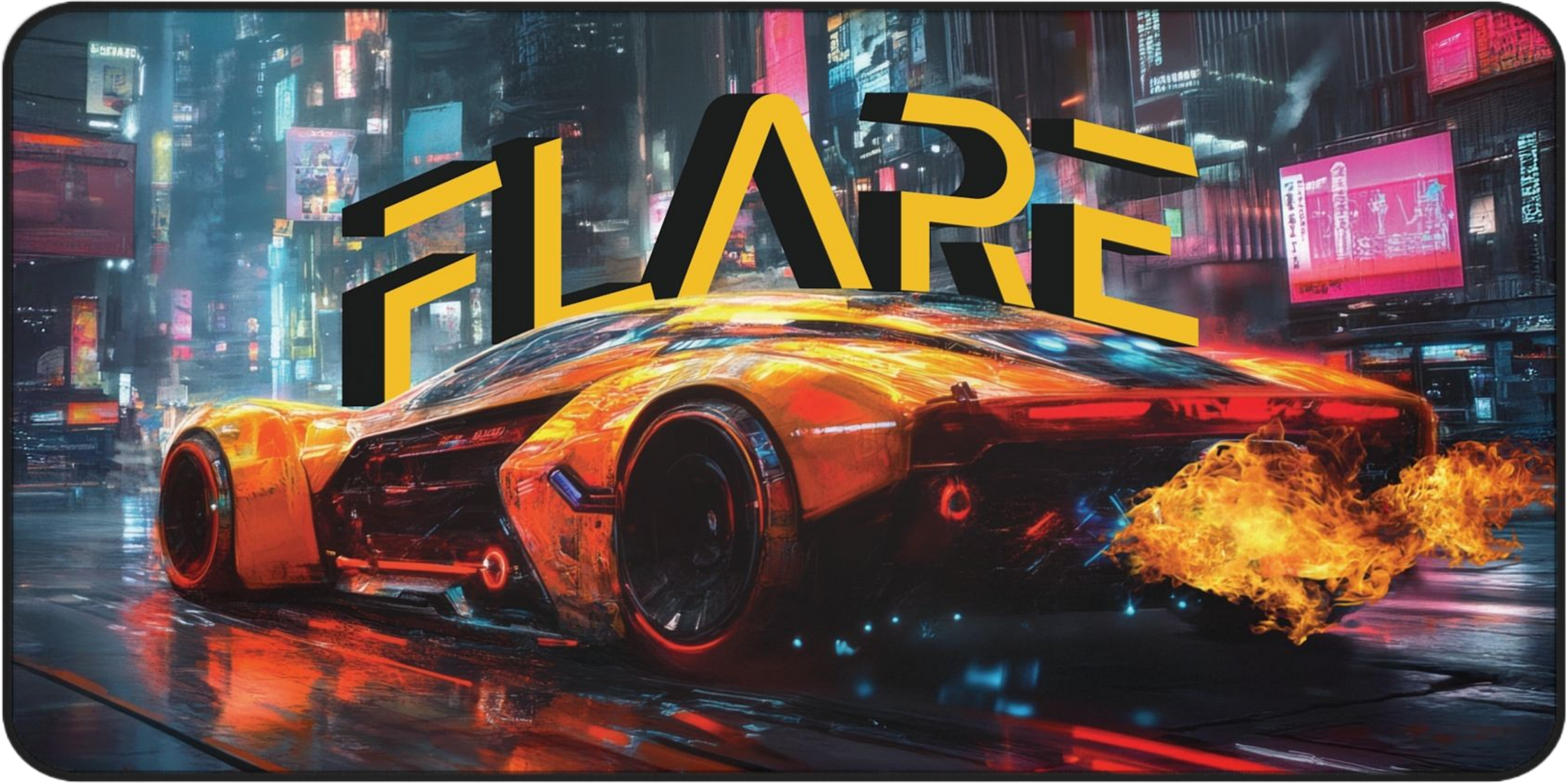 "Flare" – XL Cyberpunk Sports Car Gaming Desk Mat