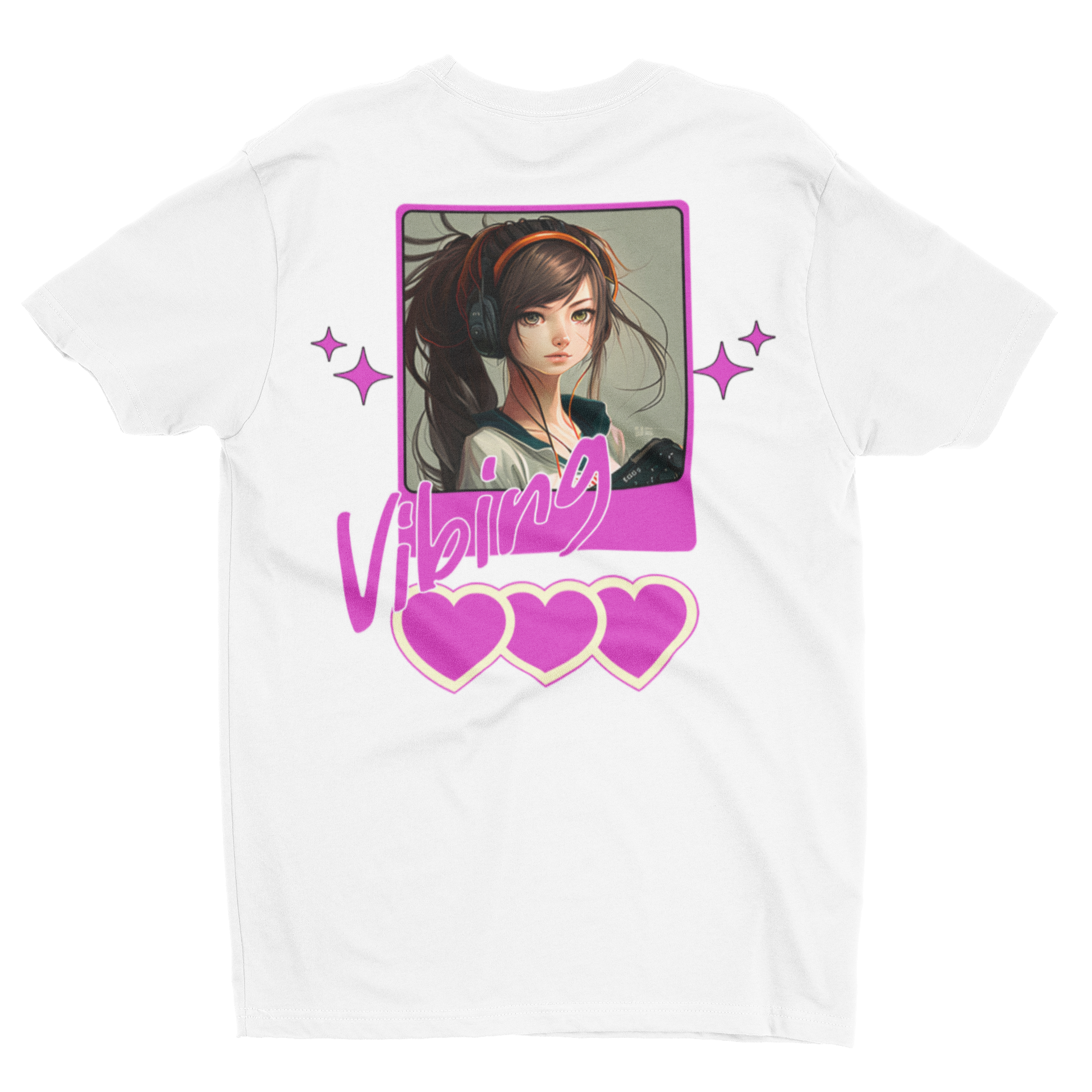 "Vibing"  Anime Girl Tee Retro Pink Heart Graphic Shirt